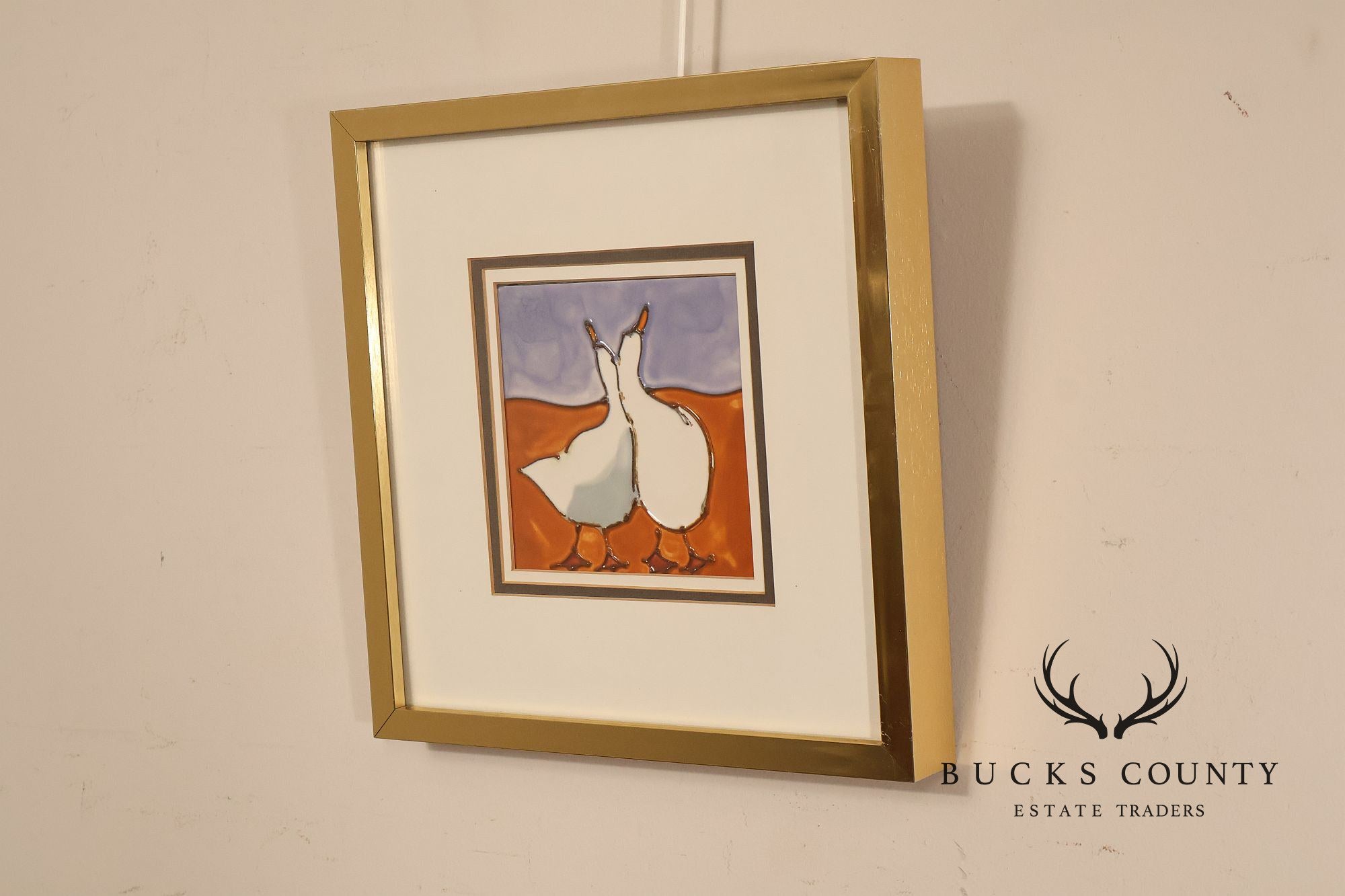 Pair of Harris G. Strong Framed Duck Ceramic Tile Matted Art