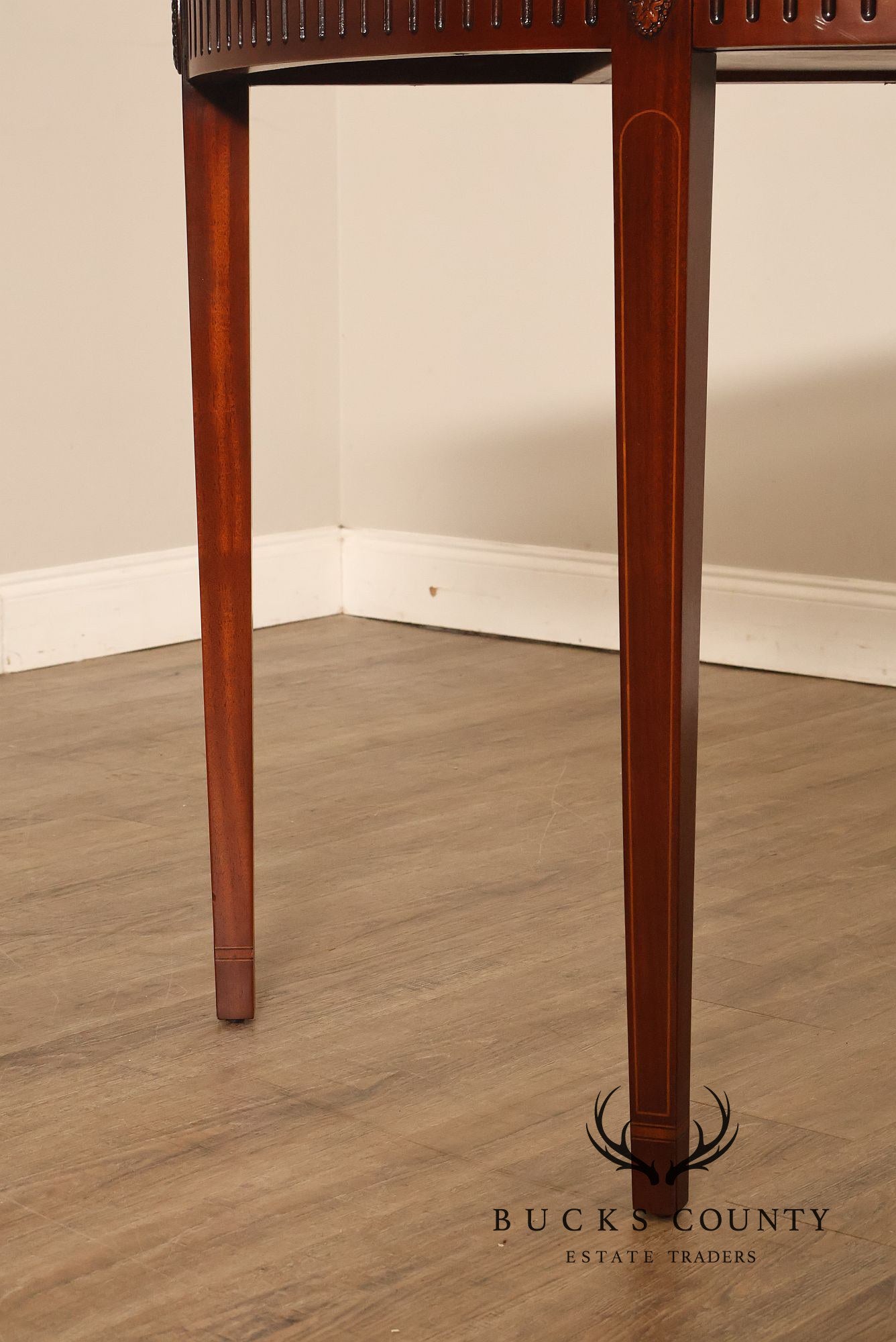 Custom Mahogany Inlaid Demilune Console Table