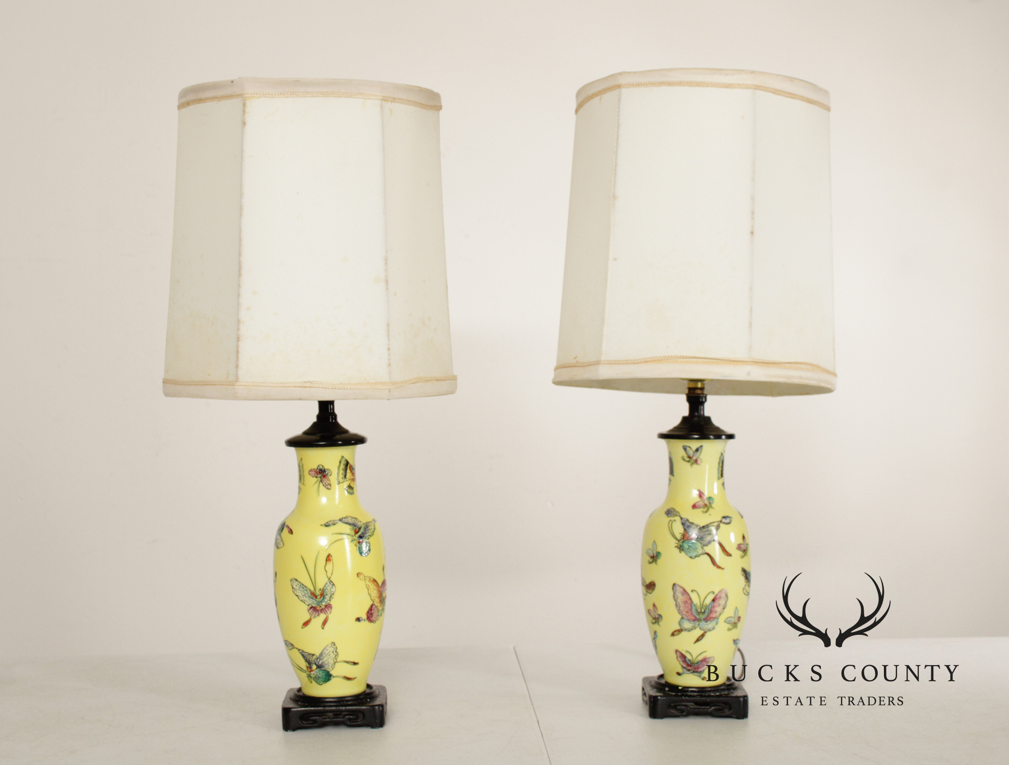 Chinese Pair of Famille Jaune Porcelain Table Lamps