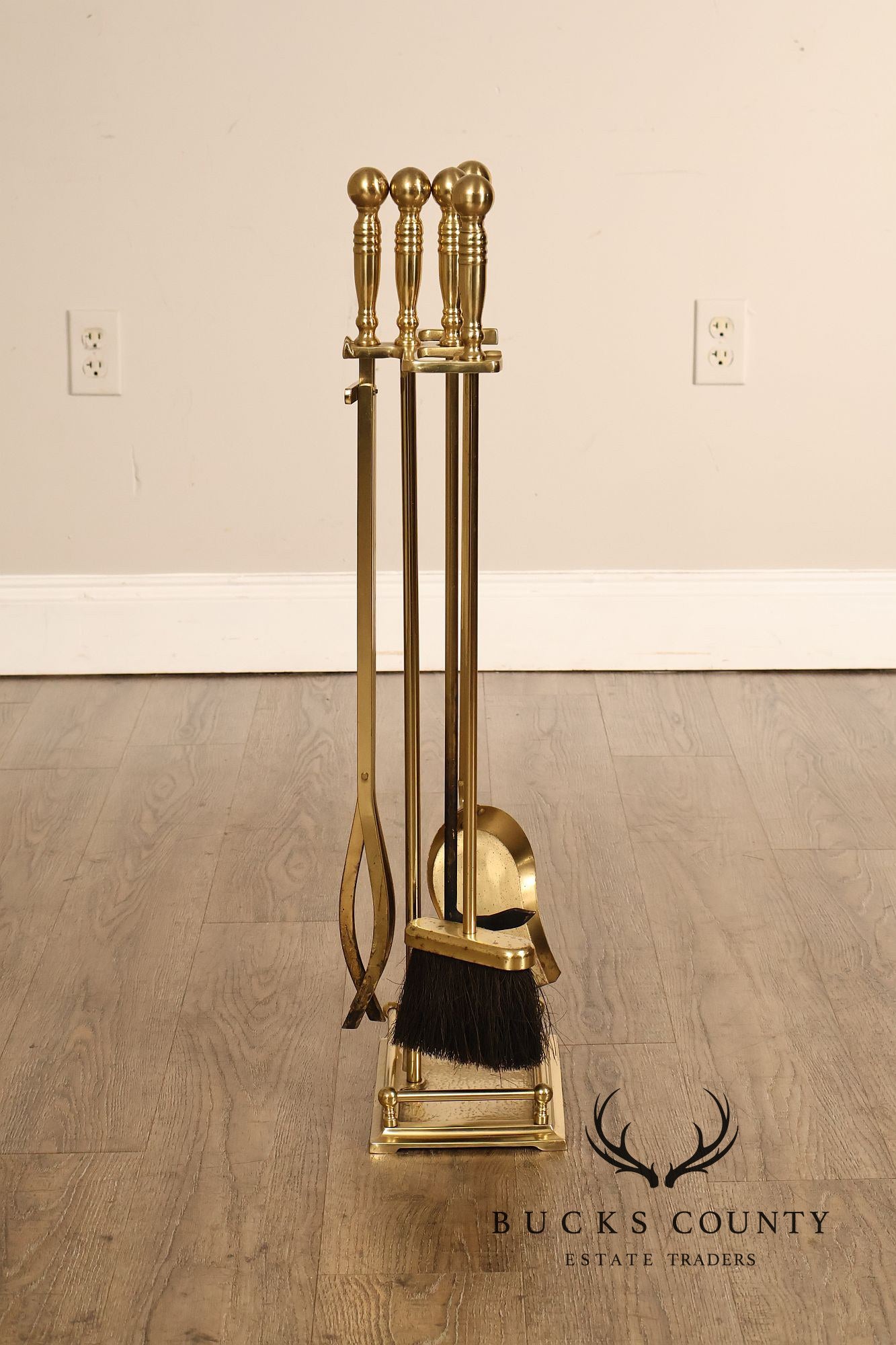 Traditional Brass Five-Piece Fireplace Tool Set