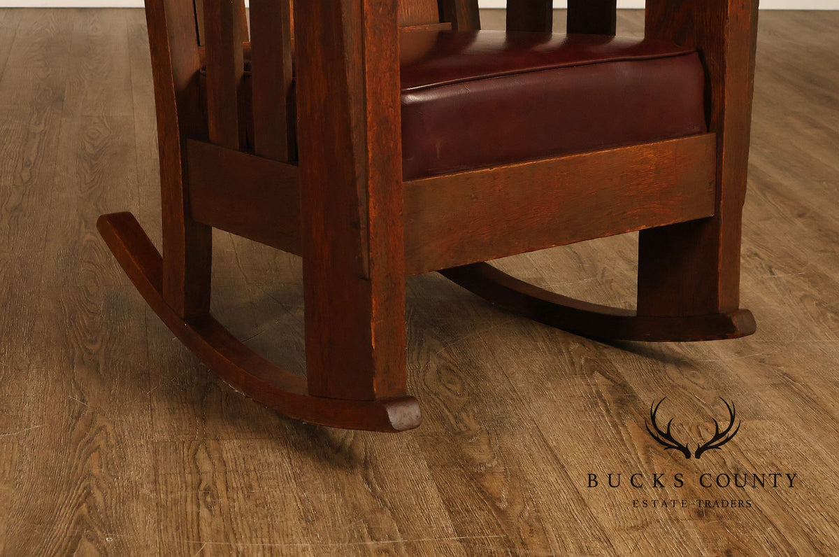 Antique Charles Stickley Mission Oak High Back Rocking Chair
