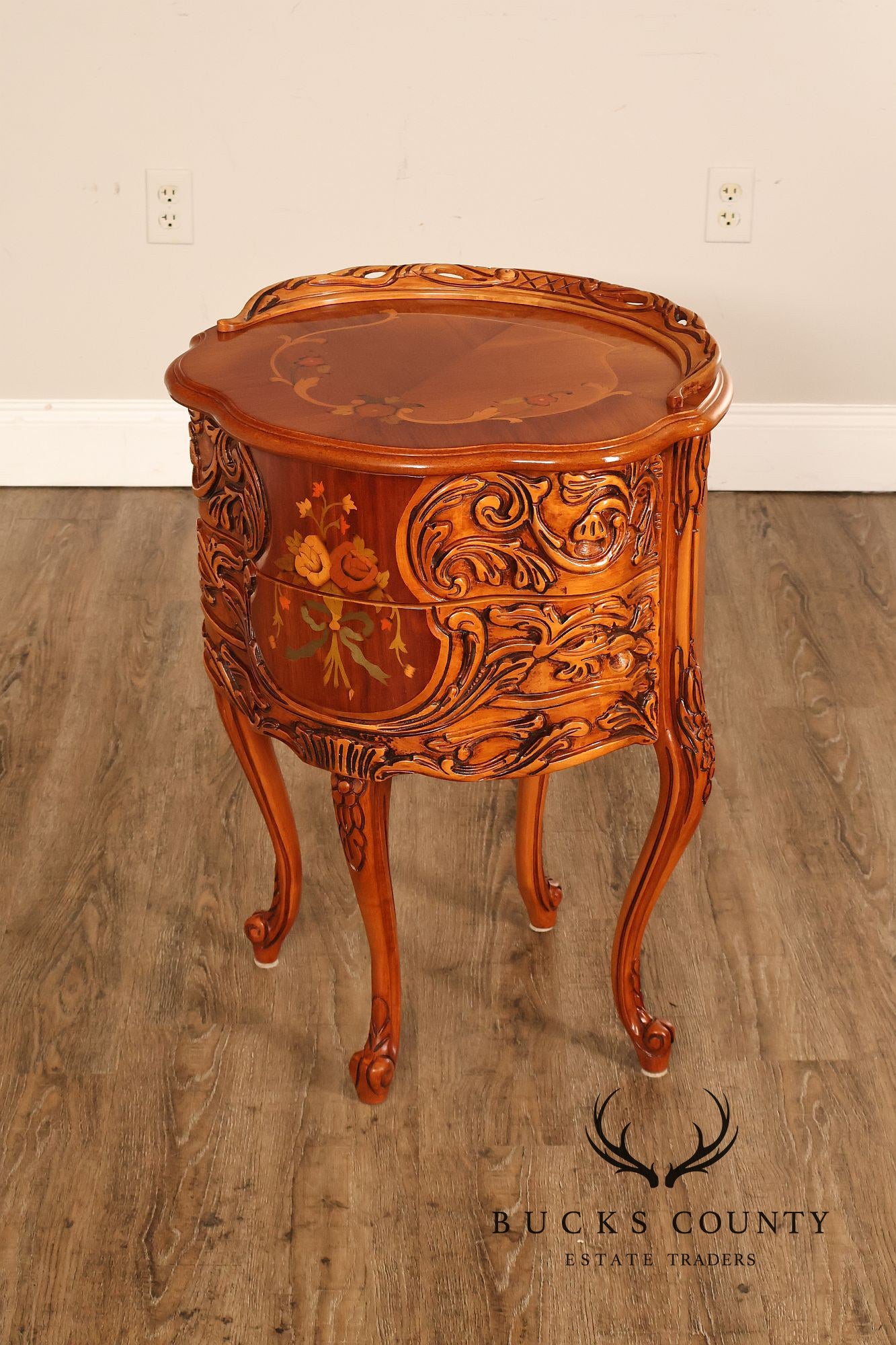 French Louis XV Style Marquetry Inlaid Nightstand