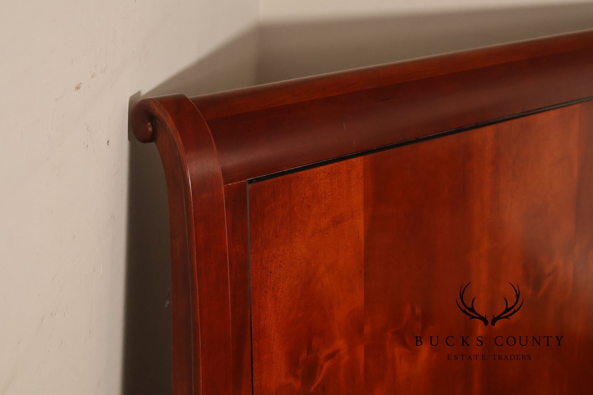 Century Furniture Biedermeier Style Yew Wood Queen Sleigh Bed