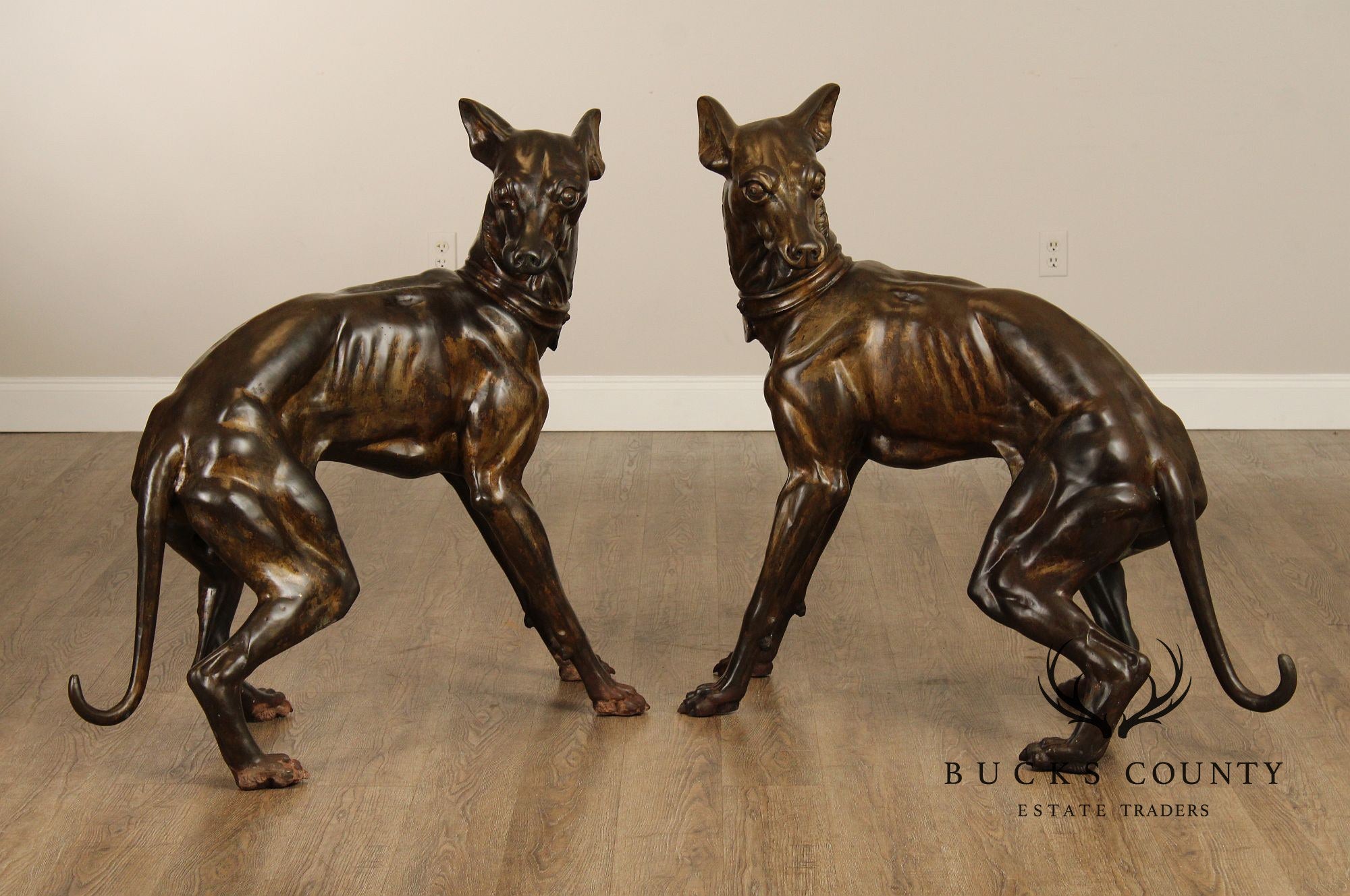 Large Pair Of Outdoor Bronze Whippets