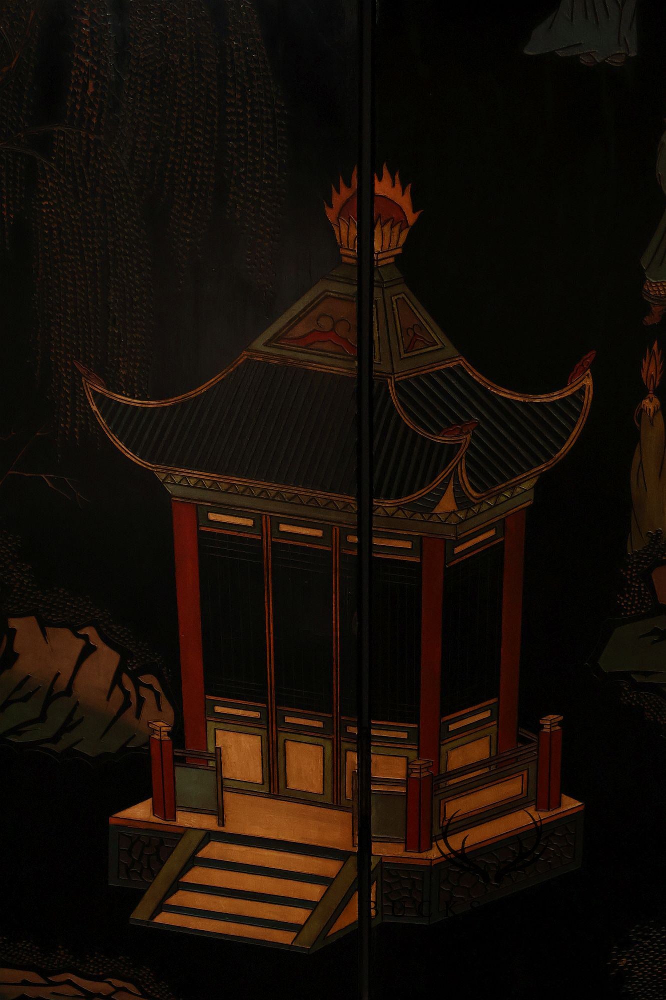 Chinese Coromandel Style Pair Of Eight Panel Folding Screens