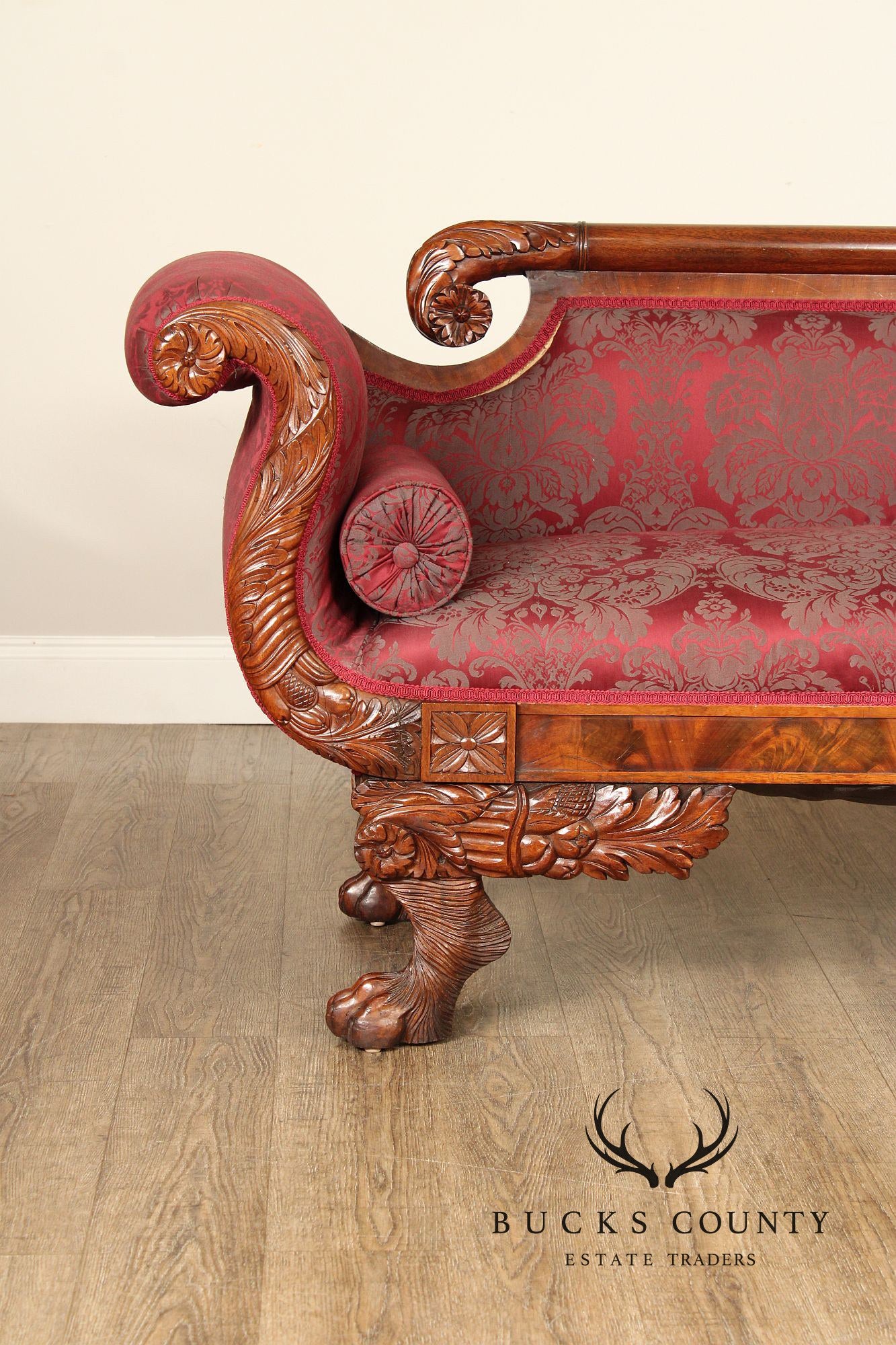 American Empire Antique Carved Mahogany Sofa