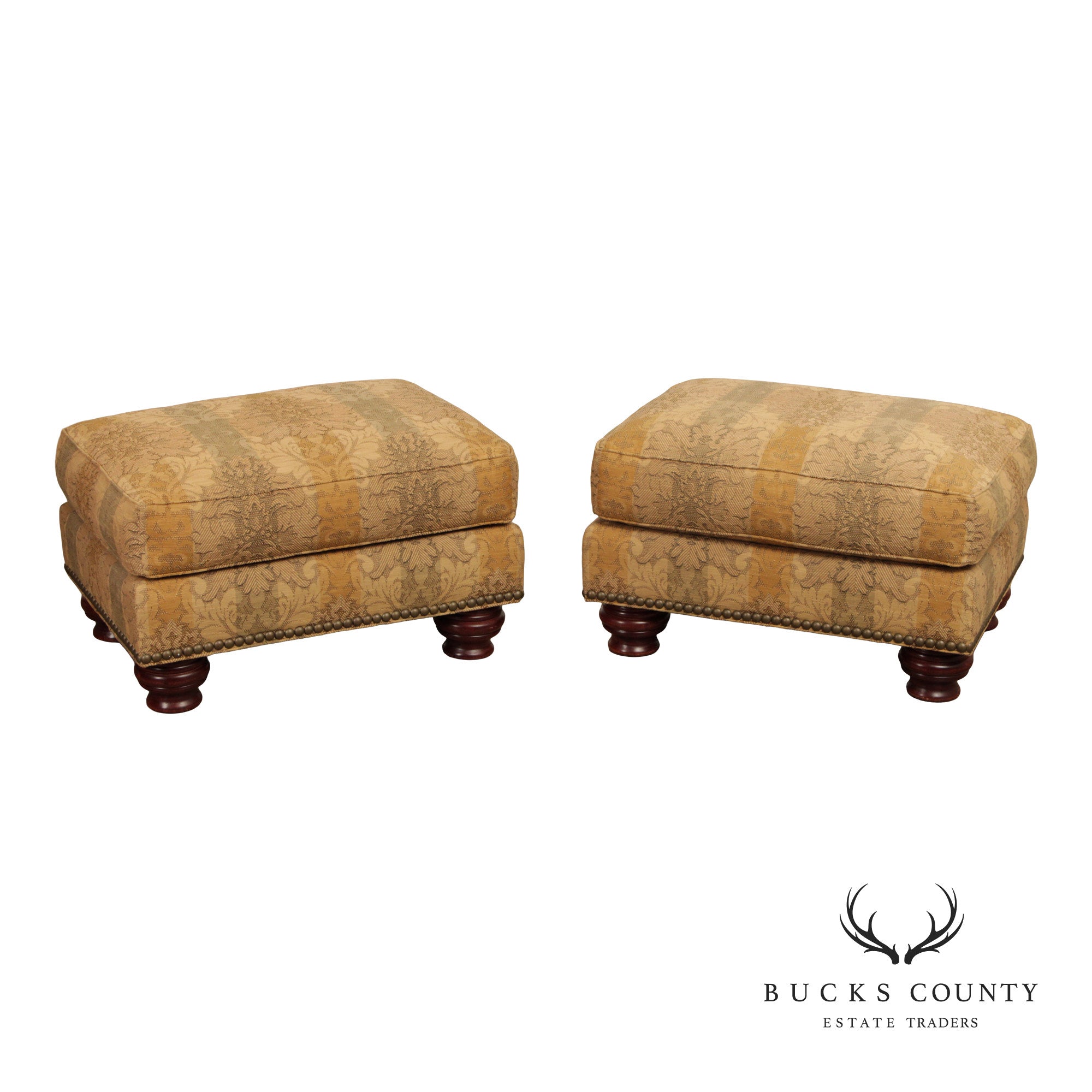 Thomasville Traditional Style Pair of Upholstered Ottomans