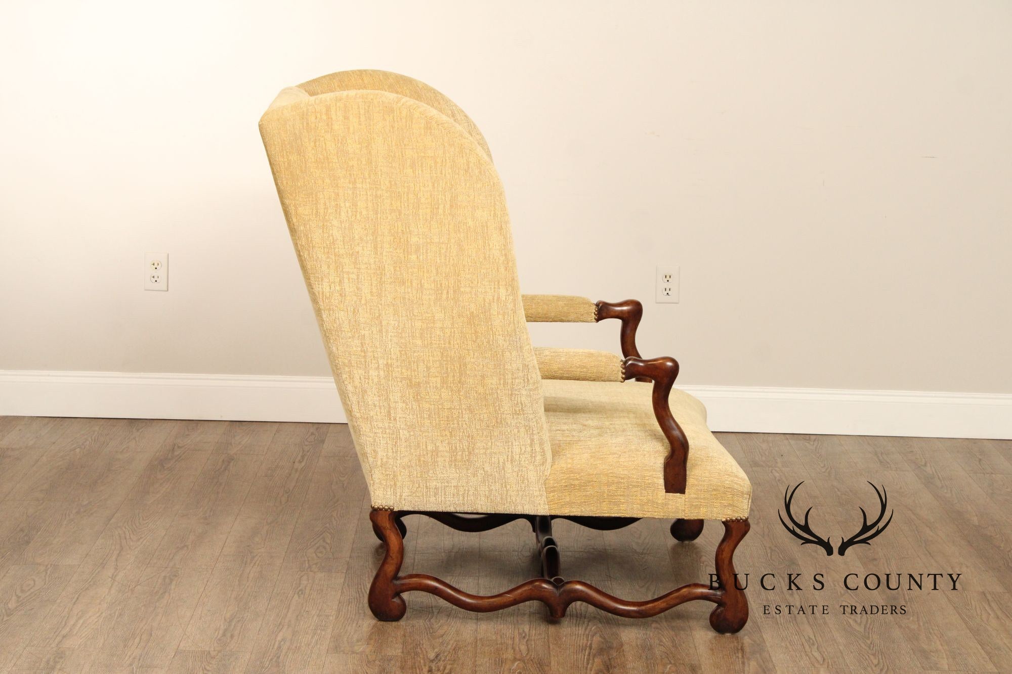 French Louis XIII Style Carved Frame Wing Chair