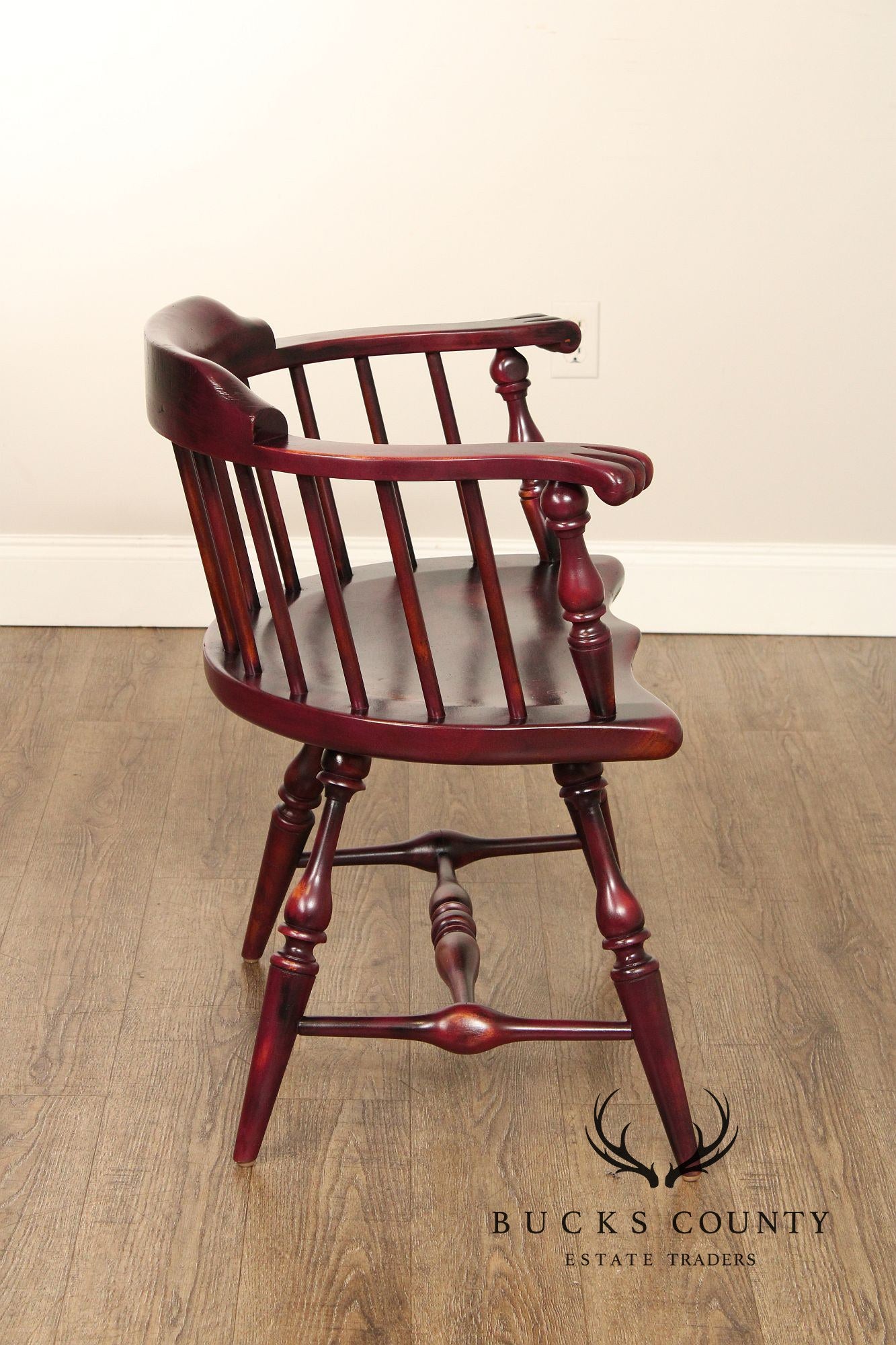 Duckloe Bros. Vintage Pair of Distressed Finish Low Back Armchairs