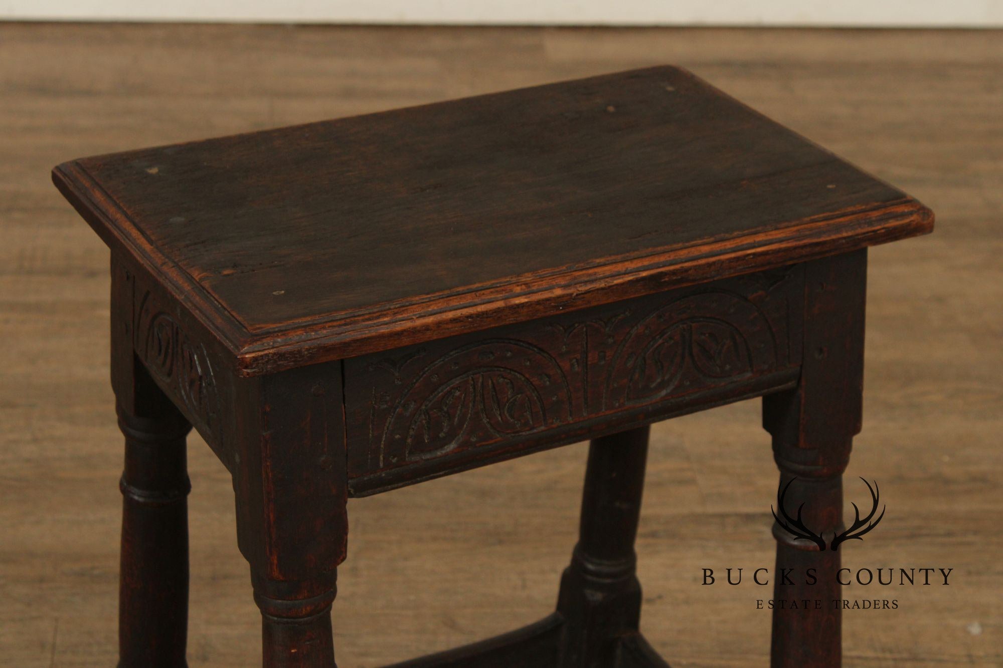 Antique English Carved Oak Joint Stool