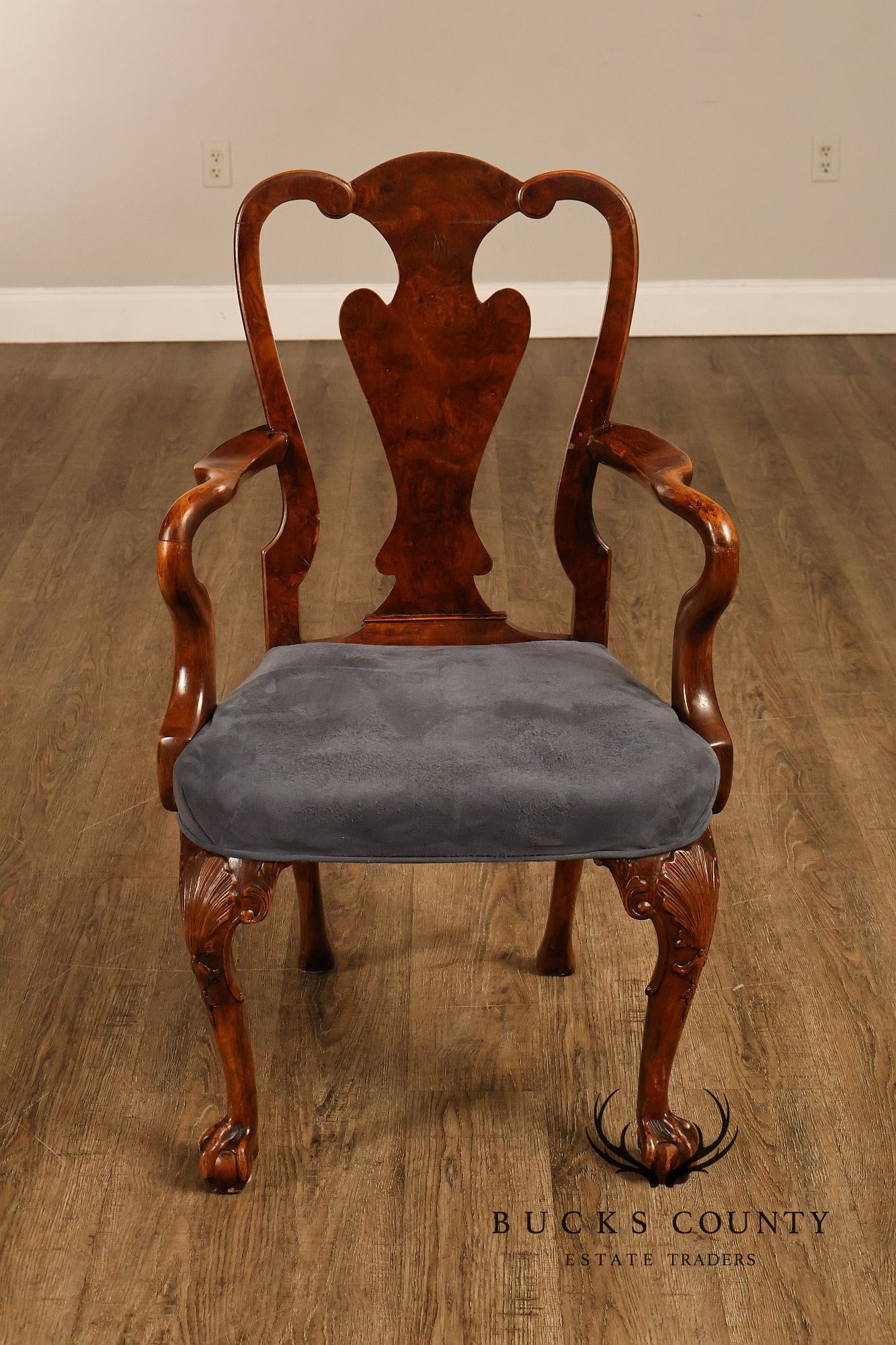Georgian Style Set of Ten Carved Burlwood Dining Chairs