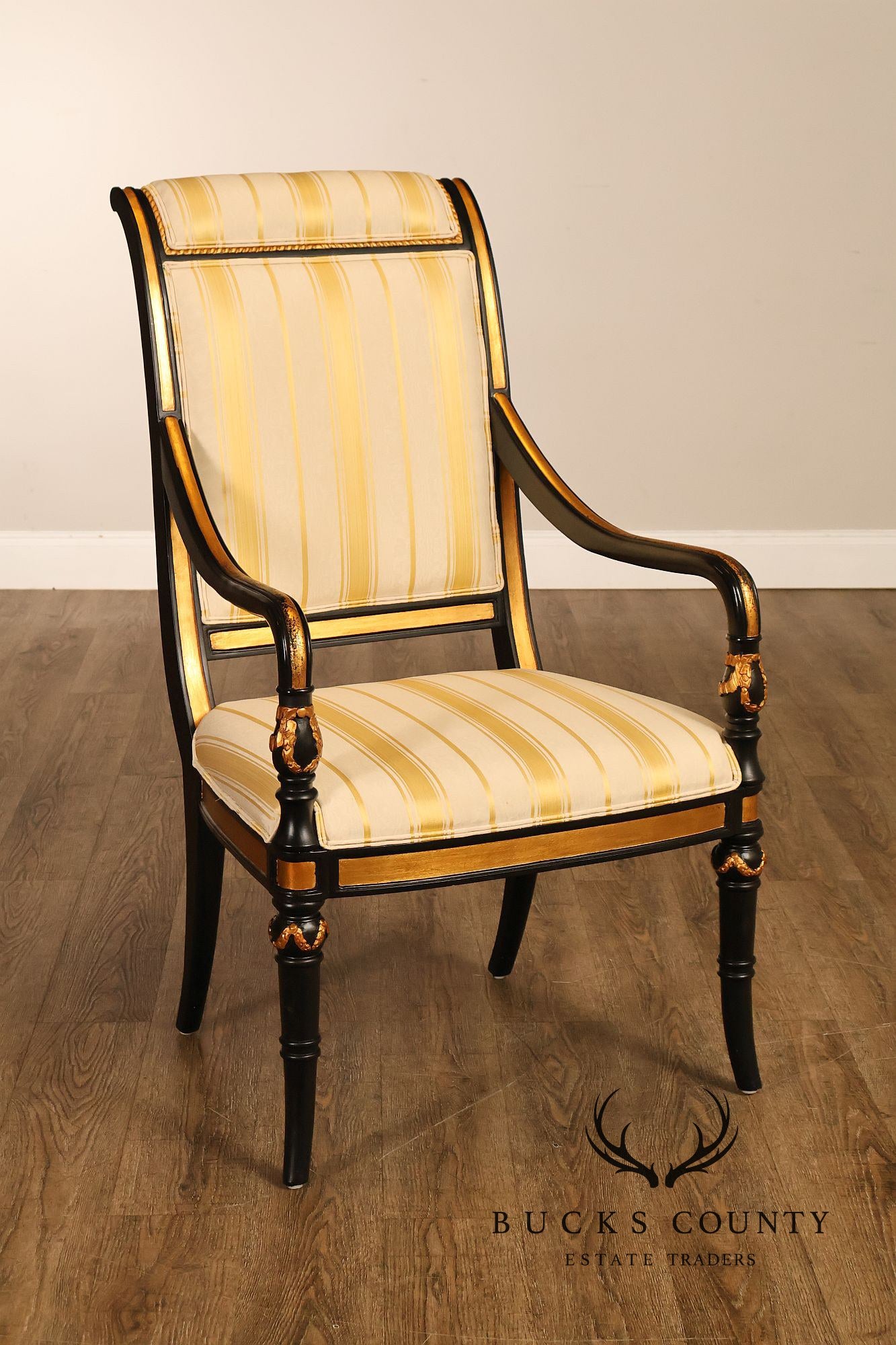 Ferguson Copeland Regency Style Pair of Ebonized Armchairs