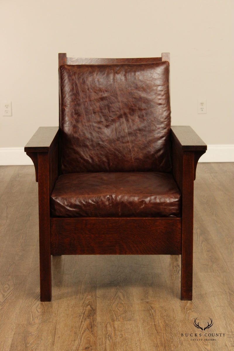Stickley Mission Collection Oak and Leather Spindle Lounge Chair
