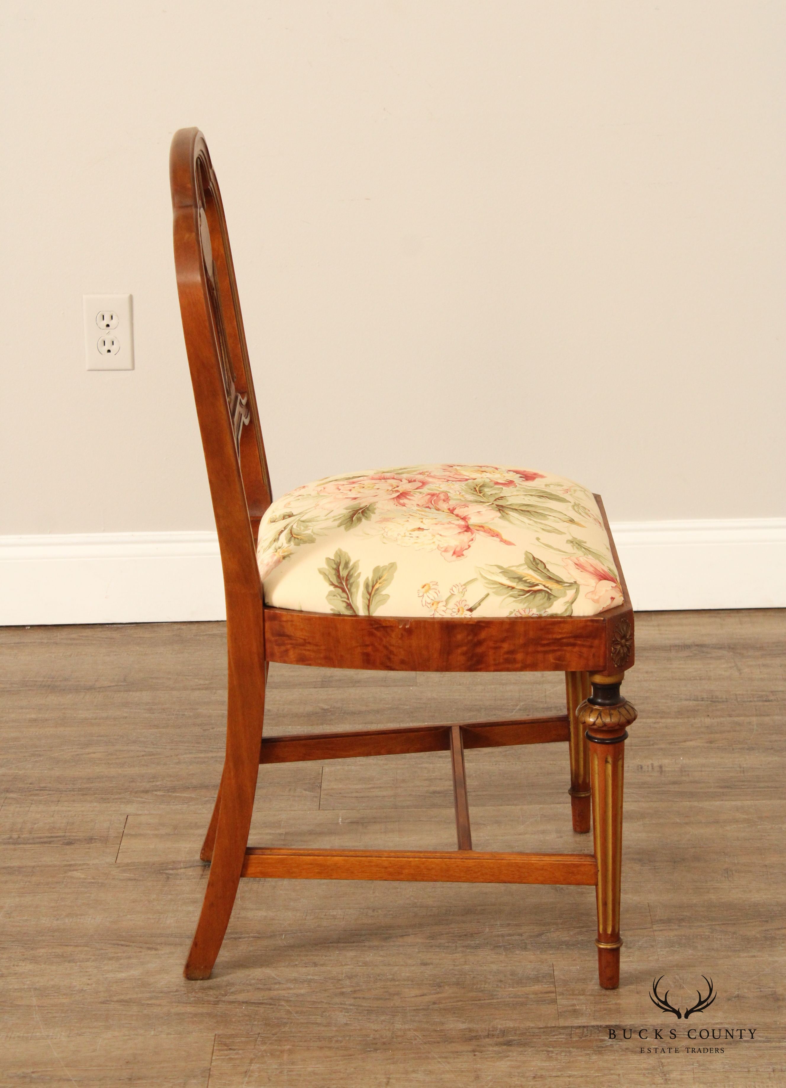 Sligh 1930's French Louis XVI Style Pair of Partial Gilt Burlwood Side Chairs