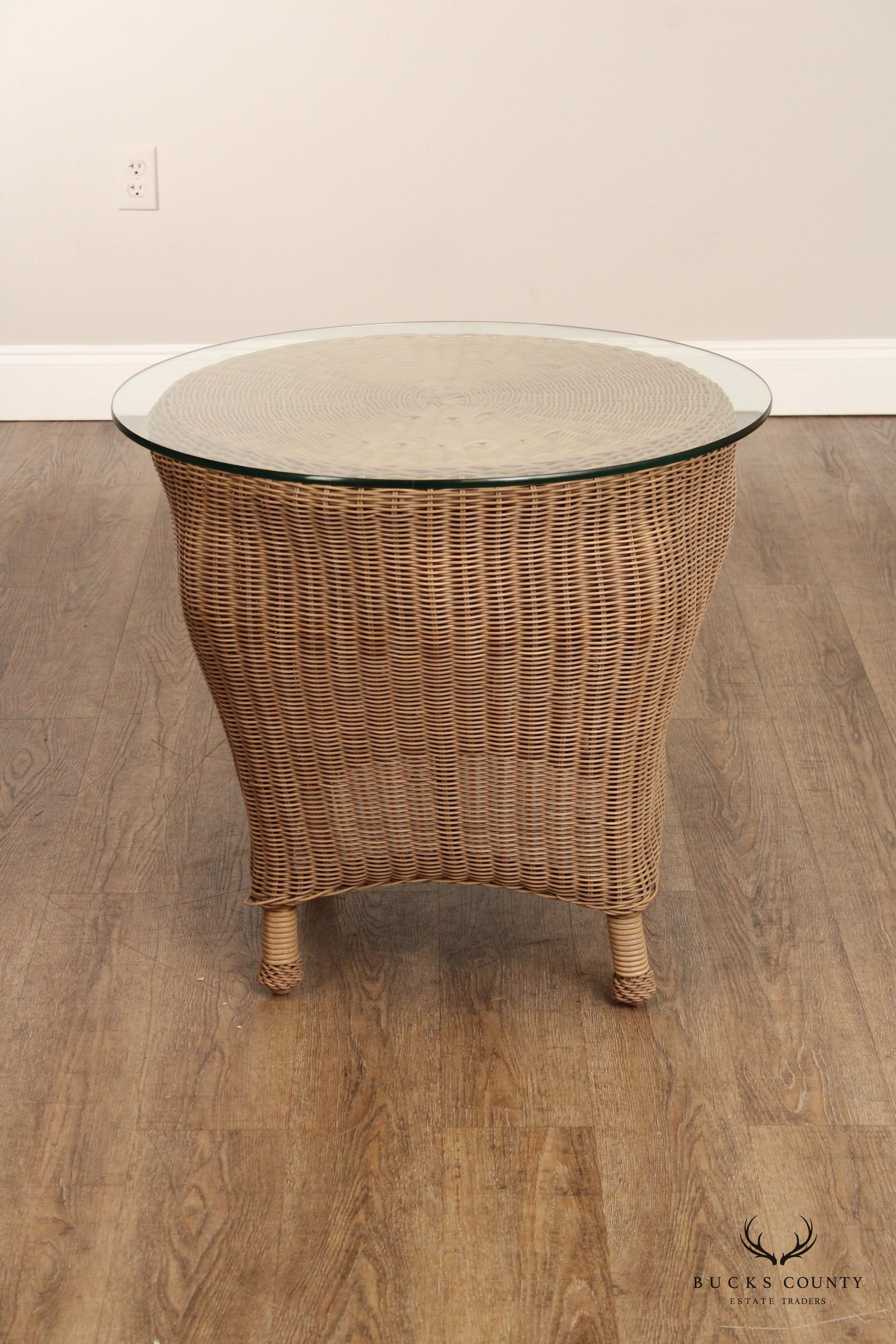 Woven Wicker Outdoor Patio Glass Top Side Table