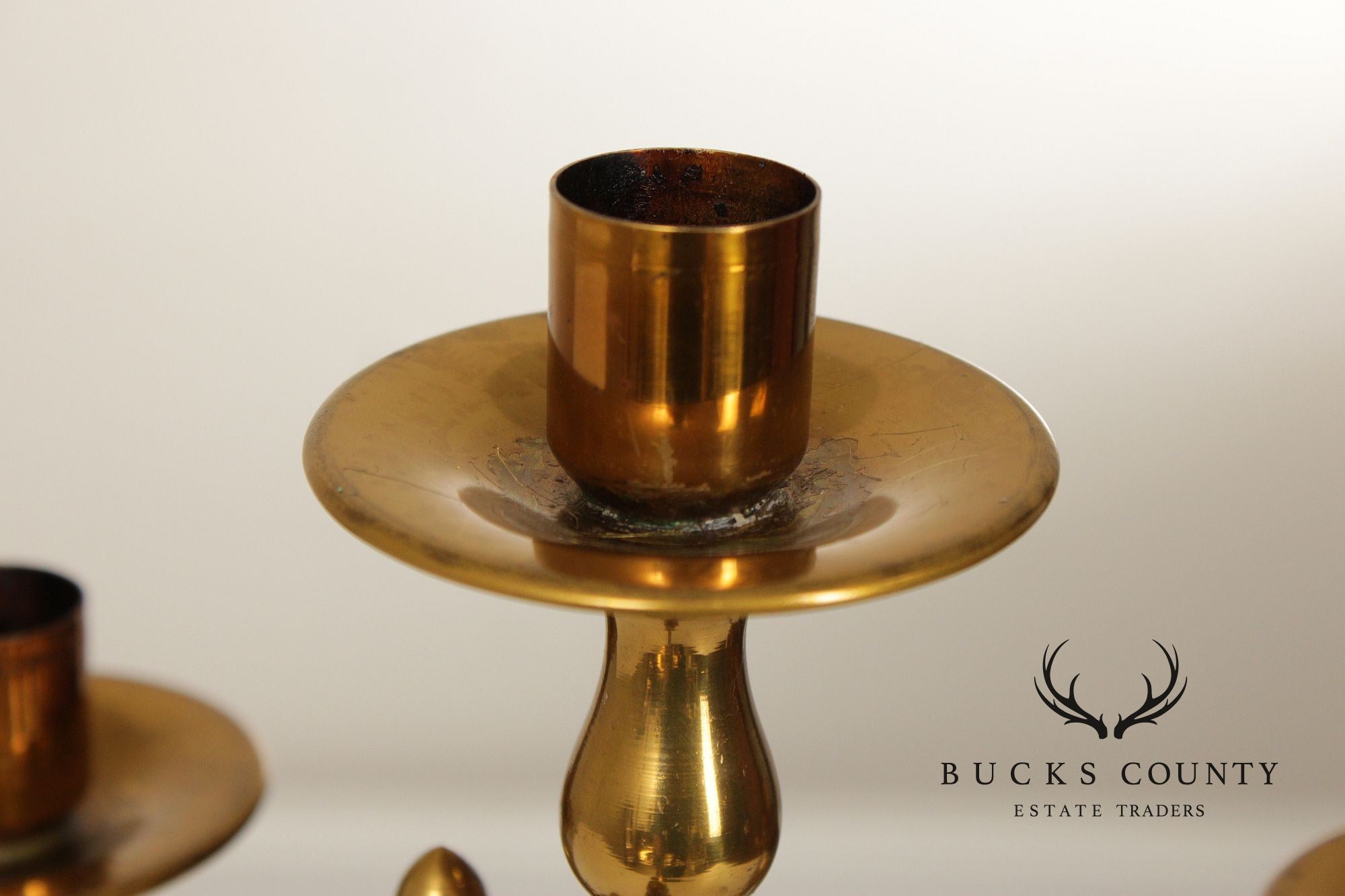 Classical Style Vintage Pair of Brass and Marble Candelabra