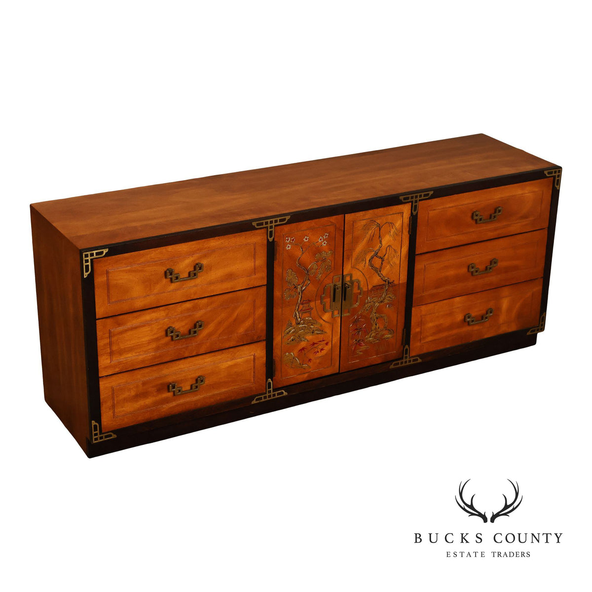 Bassett Campaign Style Walnut Triple Dresser