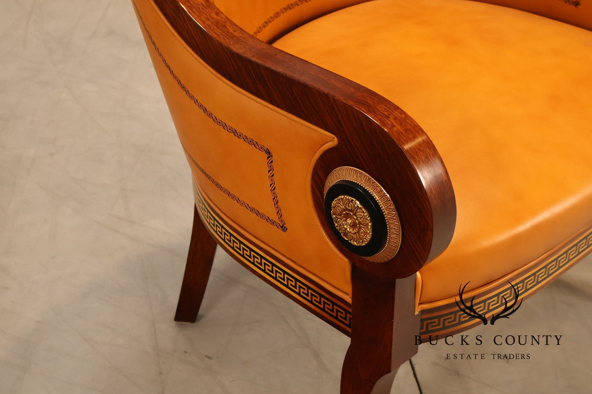 Neoclassical Empire Style Pair Of Mahogany And Leather Armchairs