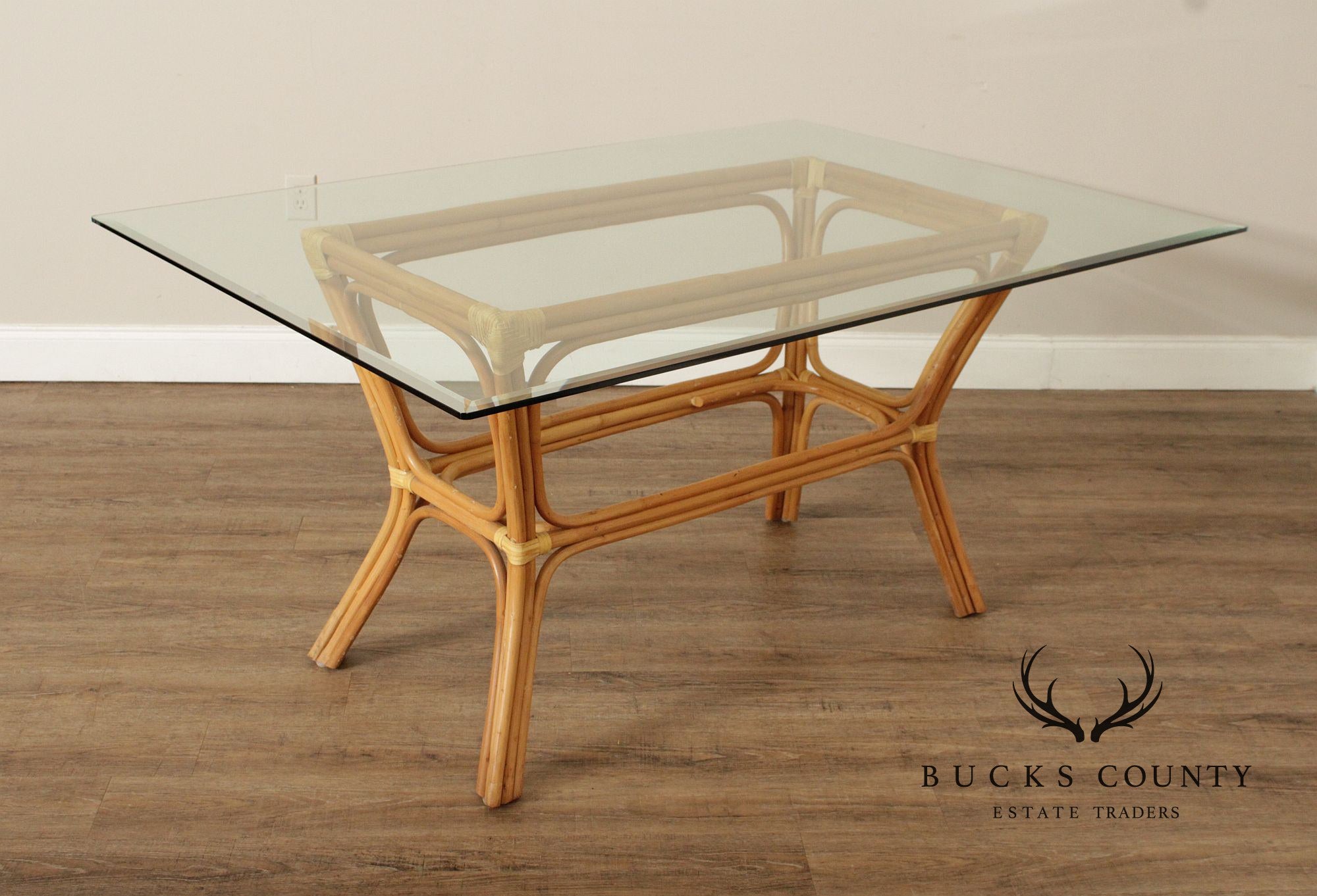 Braxton Culler Glass Top 'Trellis' Rattan Dining Table