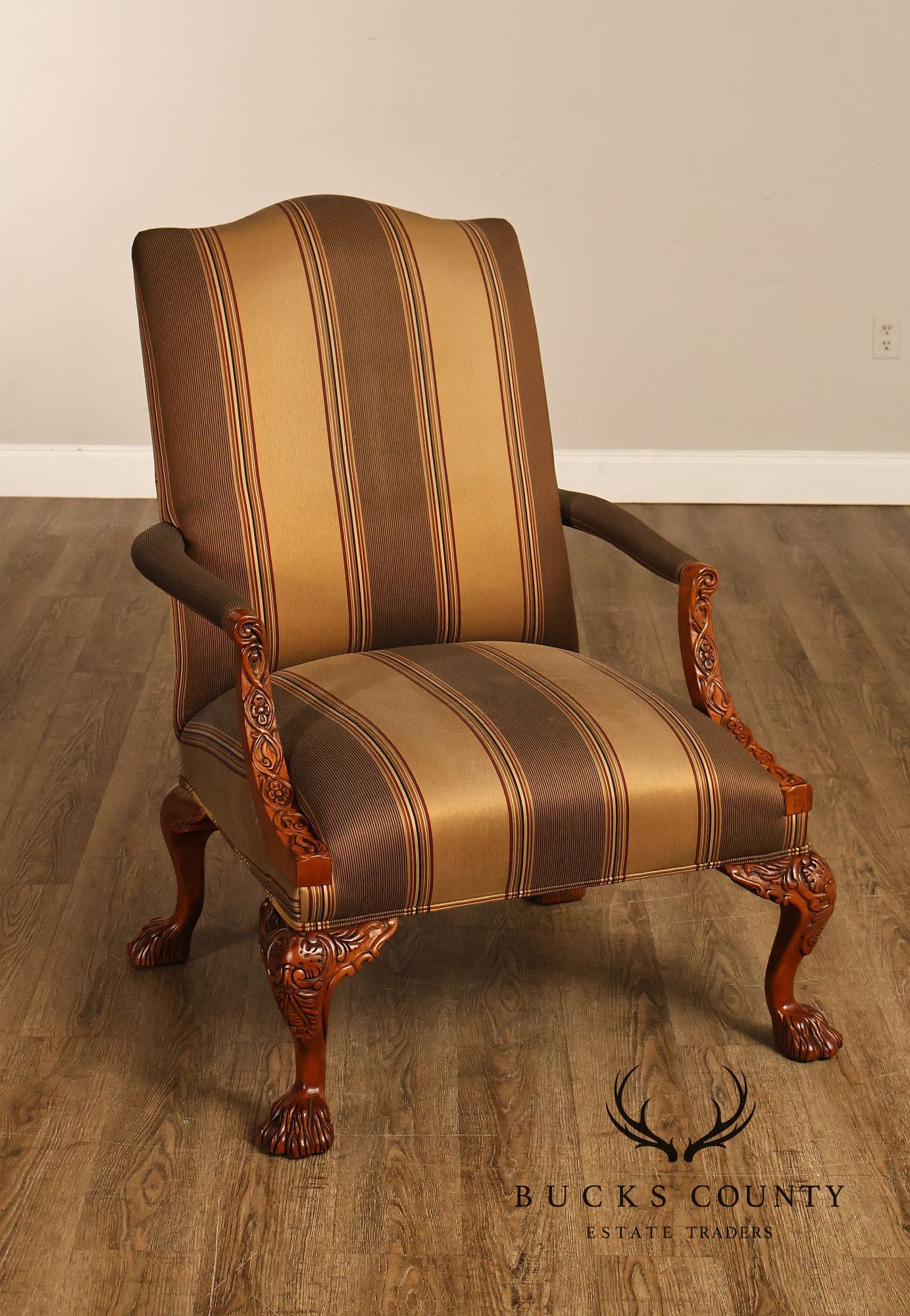 Century Chair Co. Traditional Chippendale Style Carved Upholstered Armchair