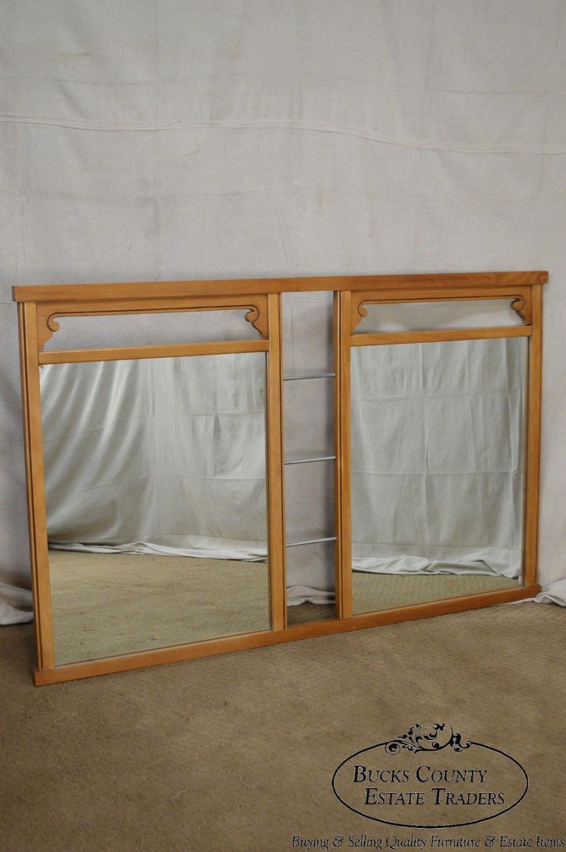 Mid Century Modern Light Walnut / Teak 2 Section Mirror by United Furniture Corp