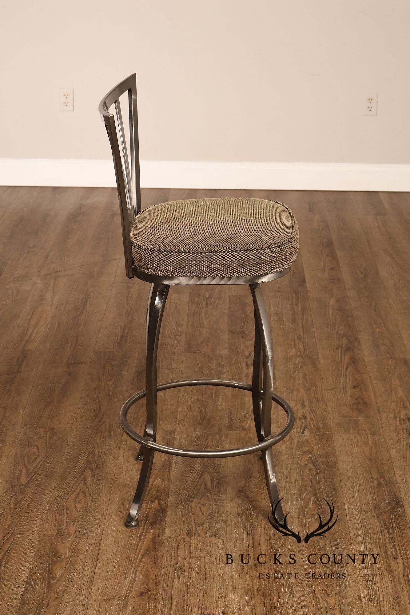 Shaver Howard Contemporary Set Of Three Brushed Steel Swivel Bar Stools