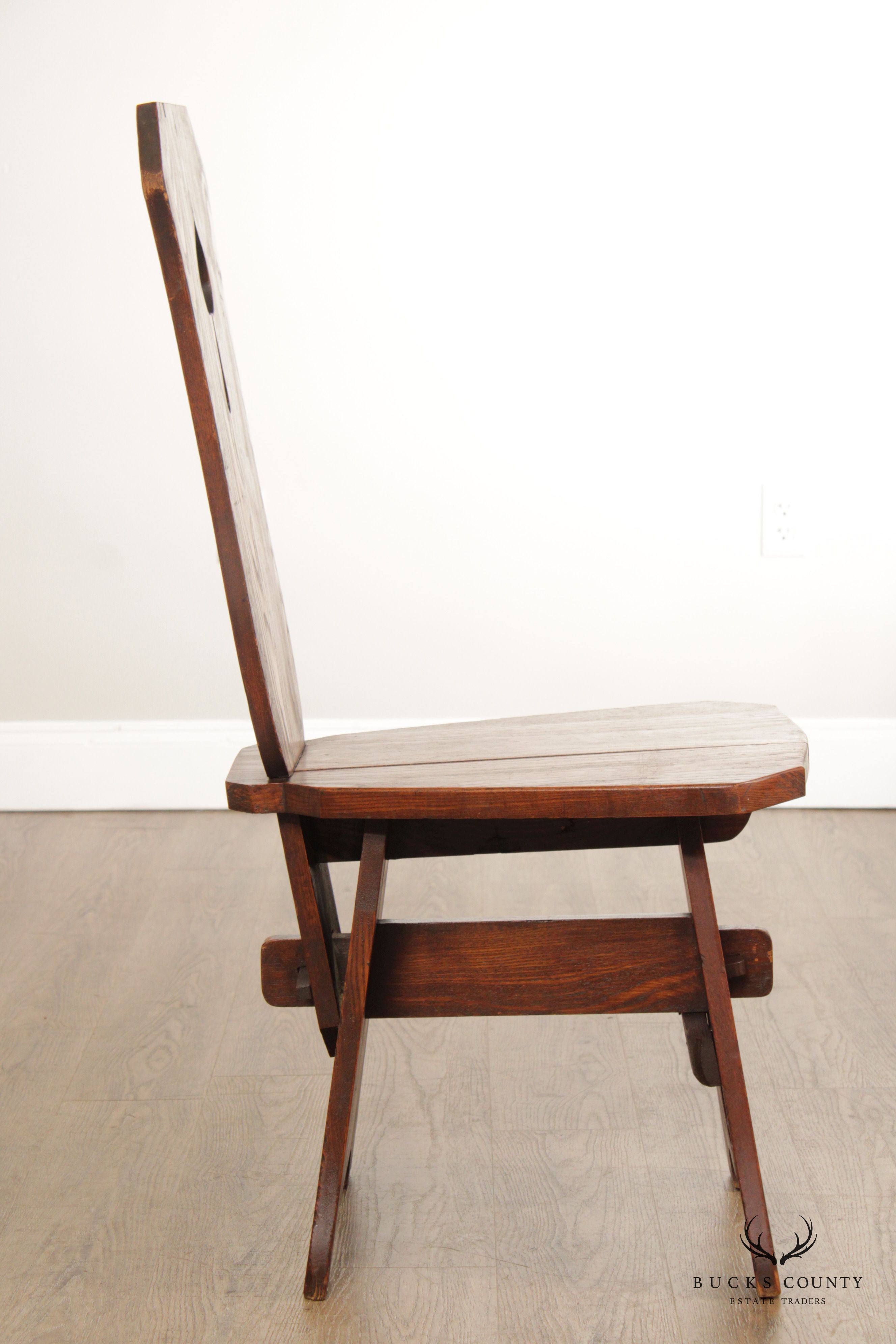 Antique Arts & Crafts Oak Spade Cutout Hall Chair