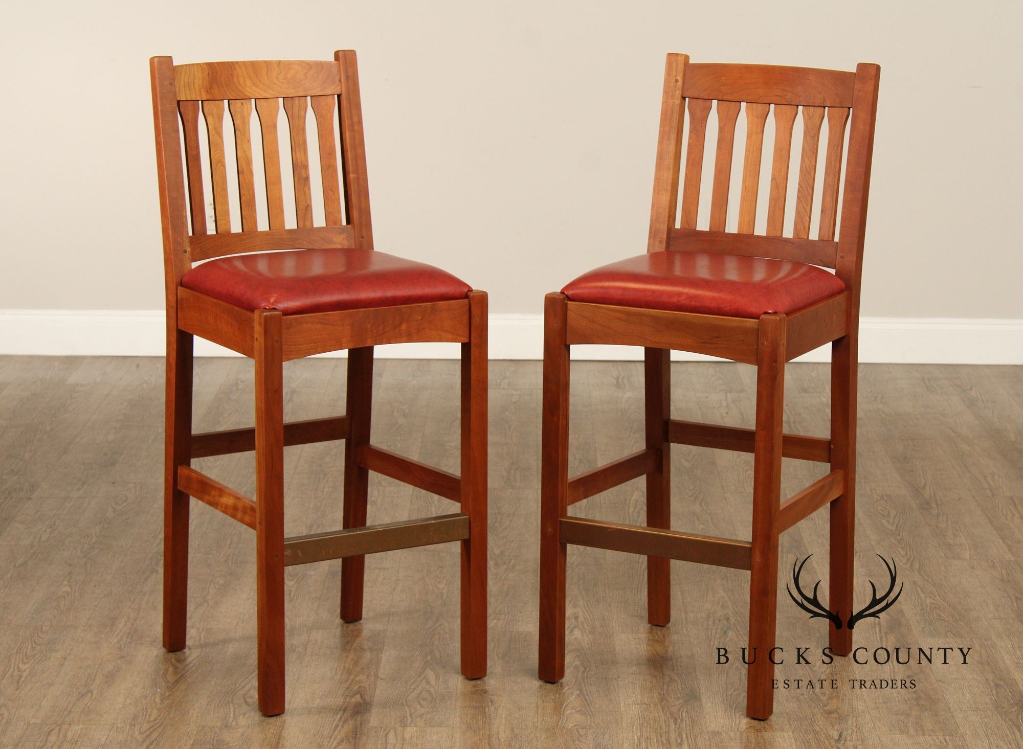 Stickley Mission Collection Pair of Cherry Cottage Bar Stools