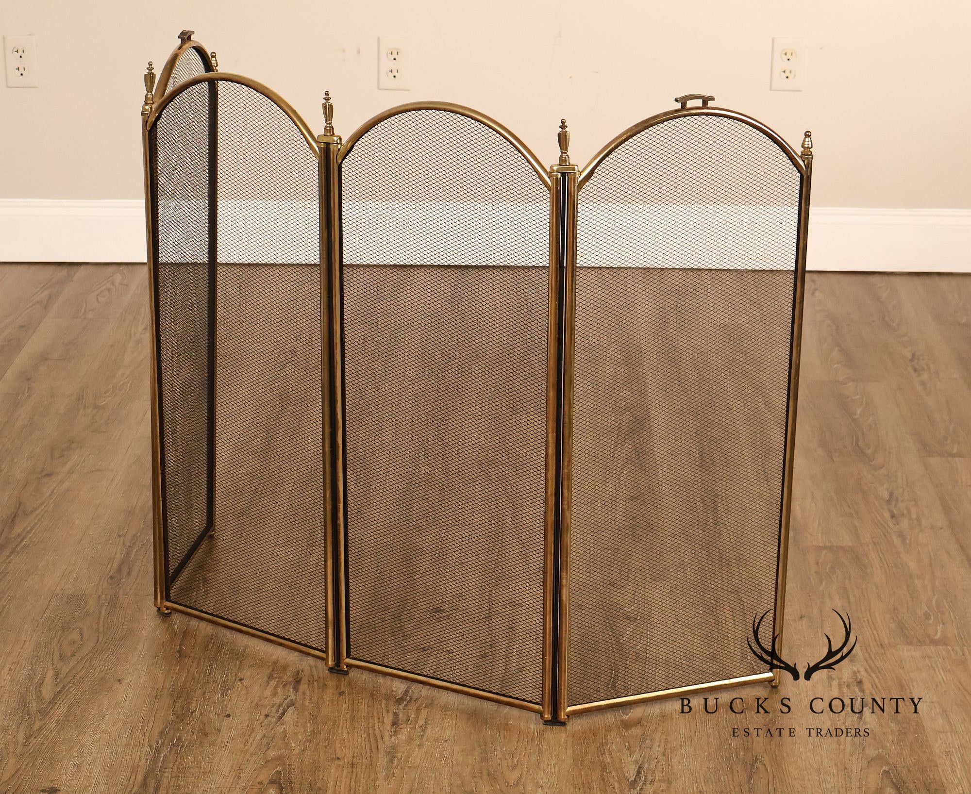 Vintage Brass Four-Panel Folding Fireplace Screen