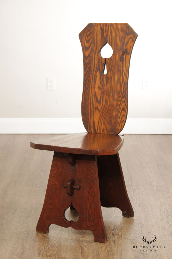 Antique Arts & Crafts Oak Spade Cutout Hall Chair
