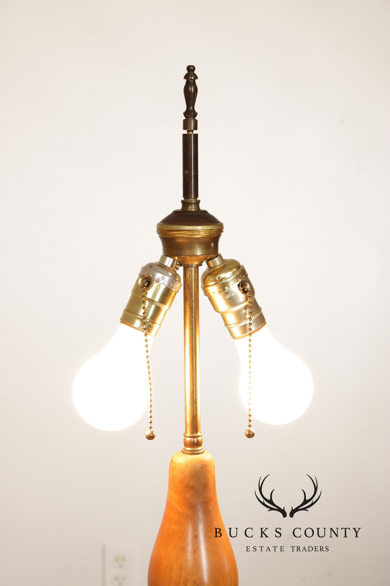 Colonial Revival Pair of Turned Cherry Wood Table Lamps