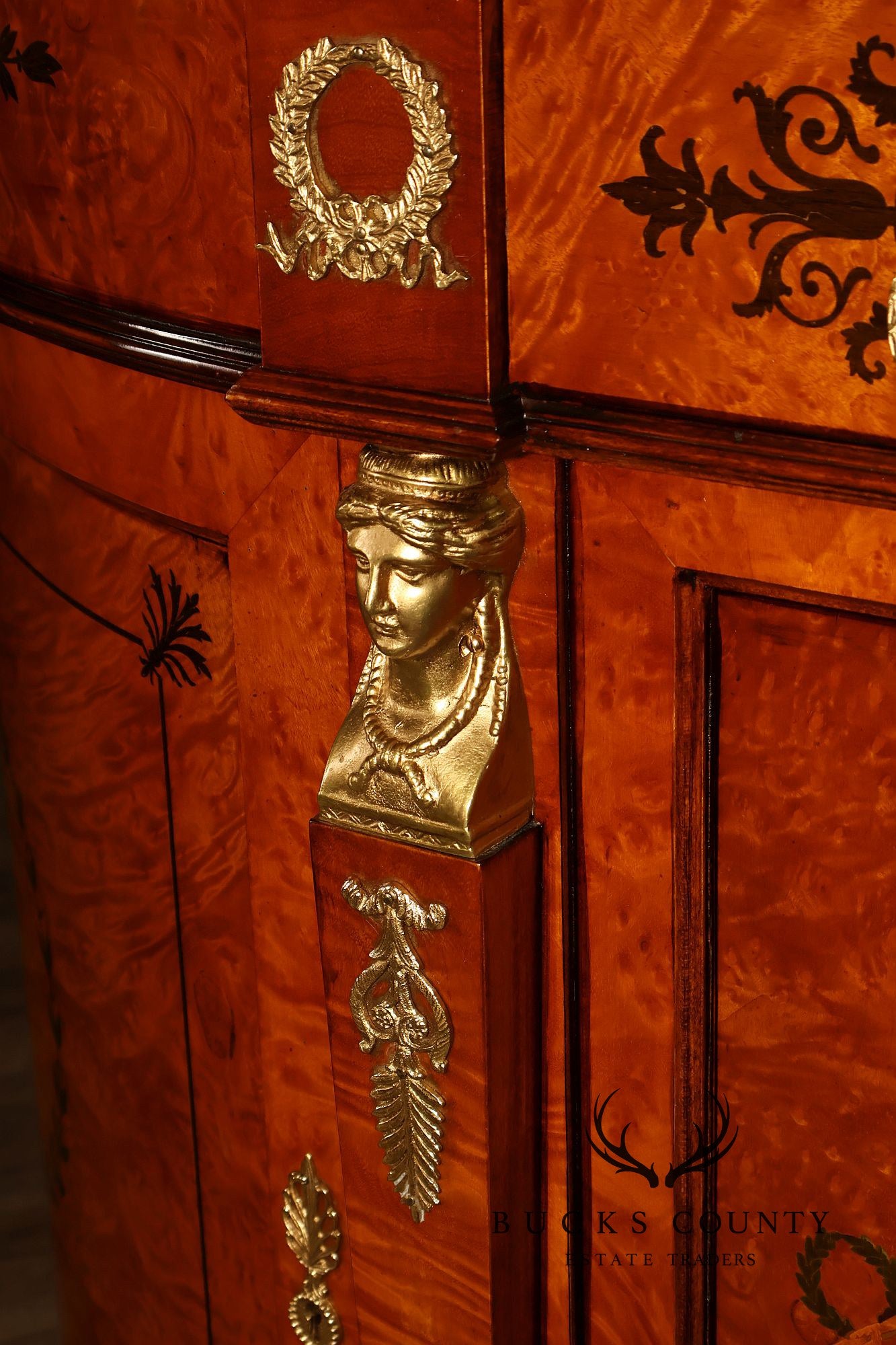 Rho Mobili D'Epoca Neoclassical Burl Wood Marquetry Inlaid Sideboard