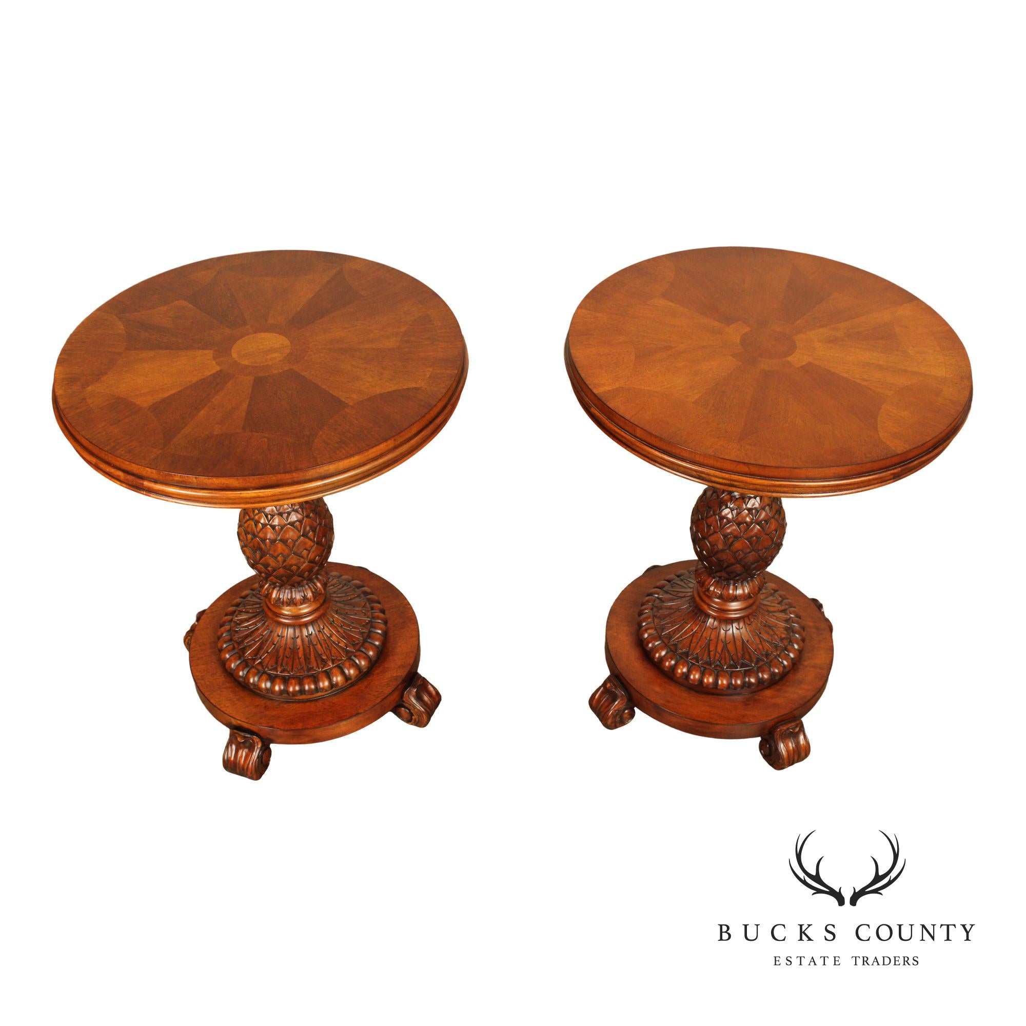 Ethan Allen Pair of Pineapple Round Side Tables