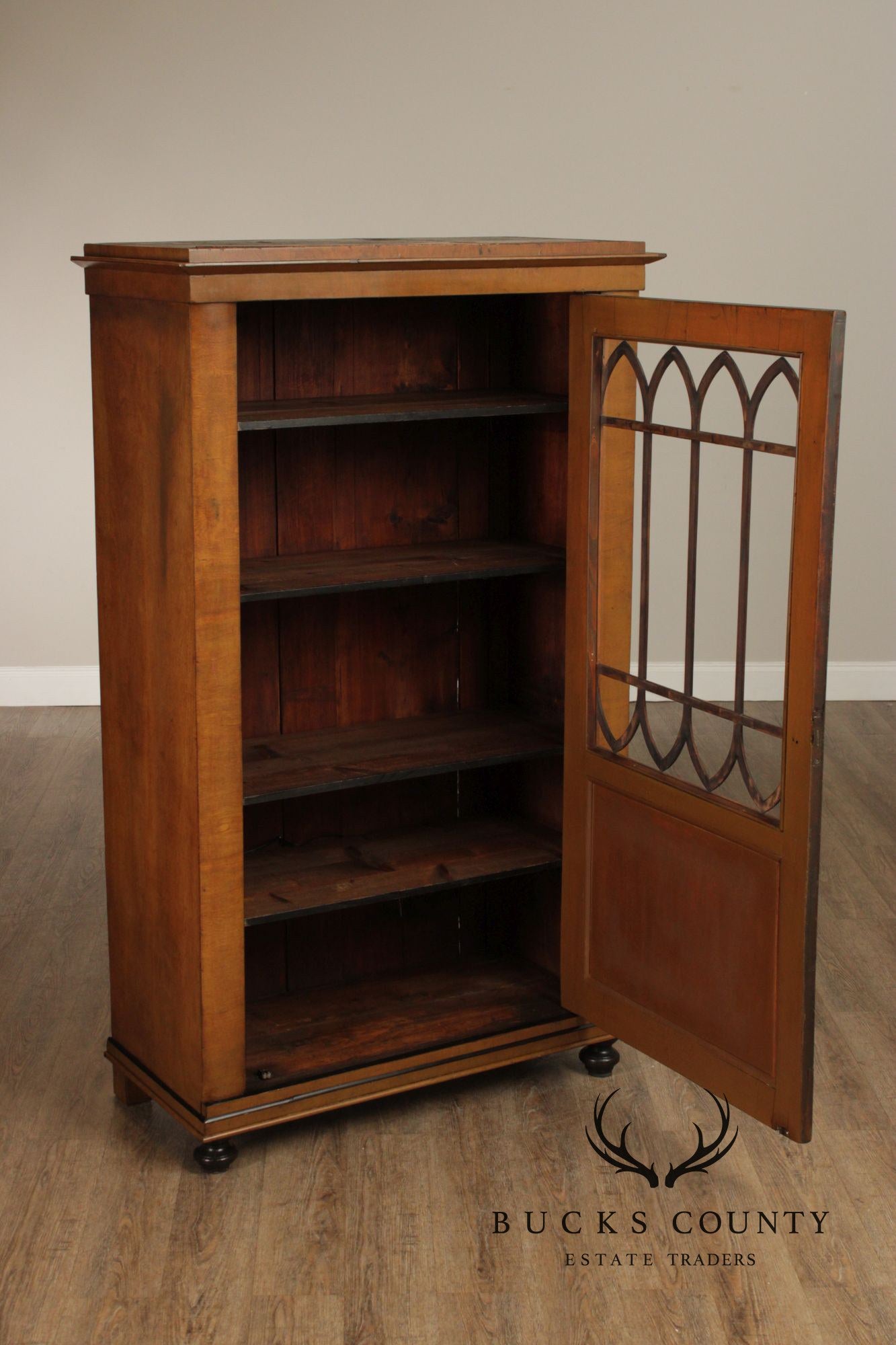 Antique Biedermeier Glass Door Walnut Bookcase