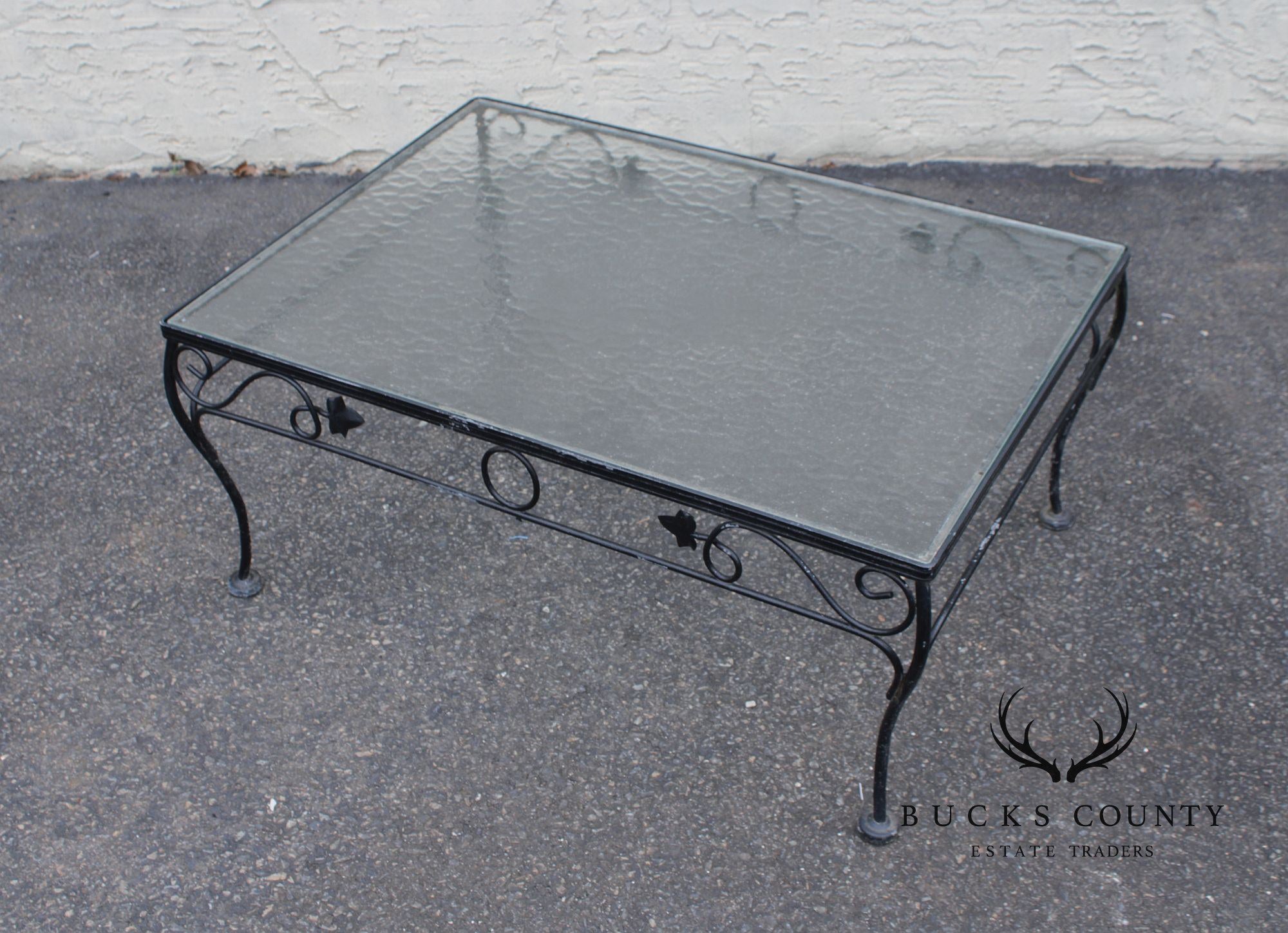 Woodard Vintage Wrought Iron Glass Top Outdoor Coffee Table