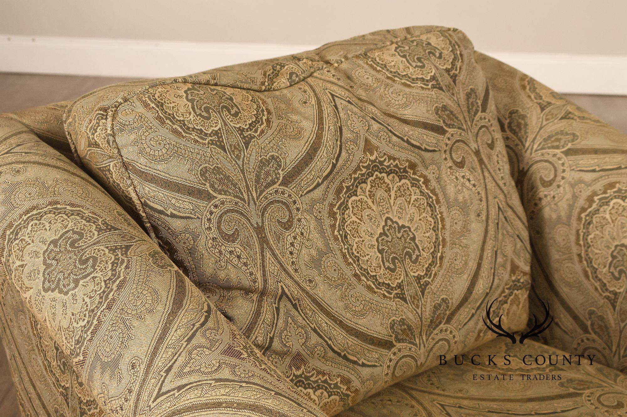 Sherrill Biedermeier Style Upholstered Armchair With Exposed Wood Frame