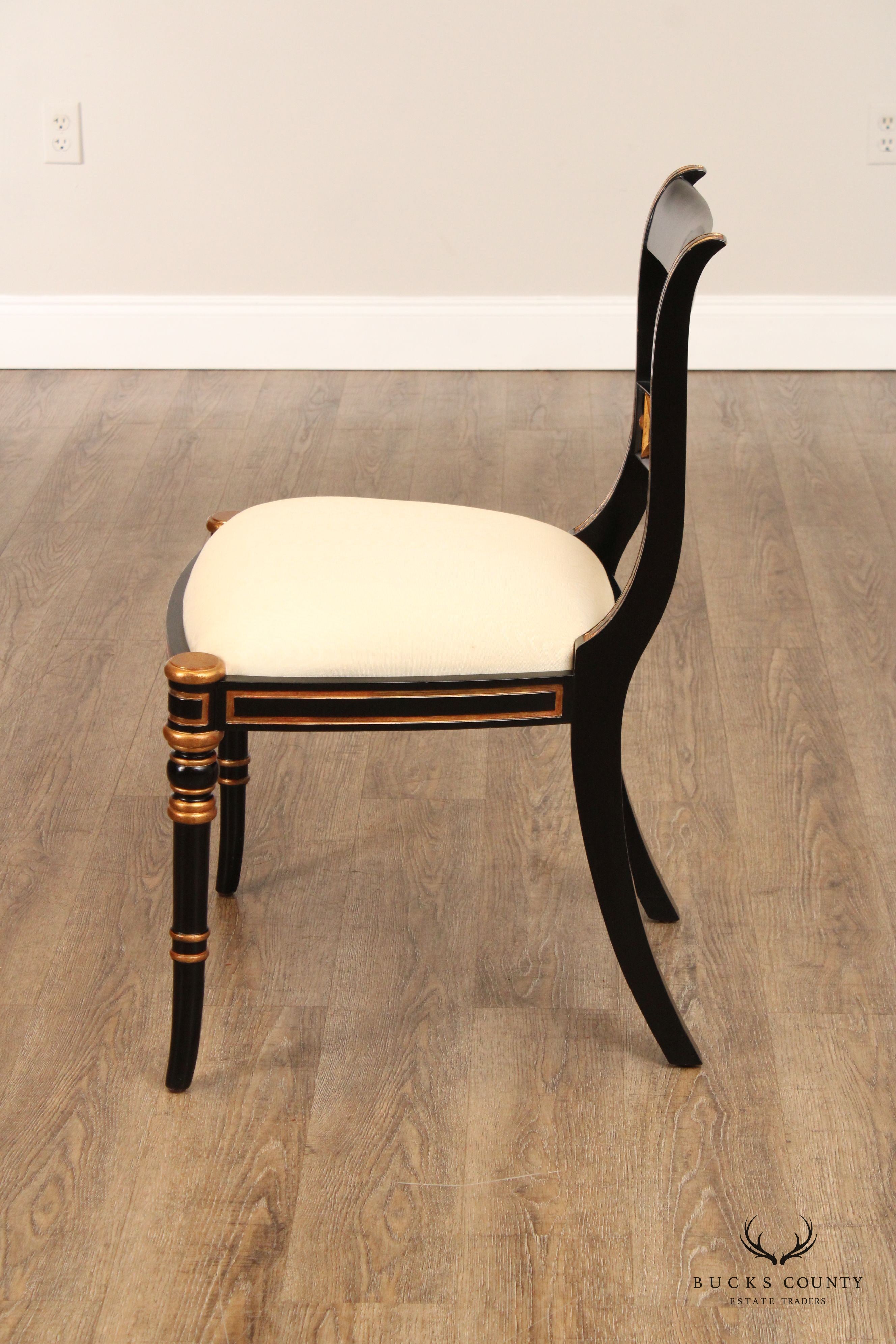 Maitland Smith Regency Style Set of Four Black And Gold Dining Chairs