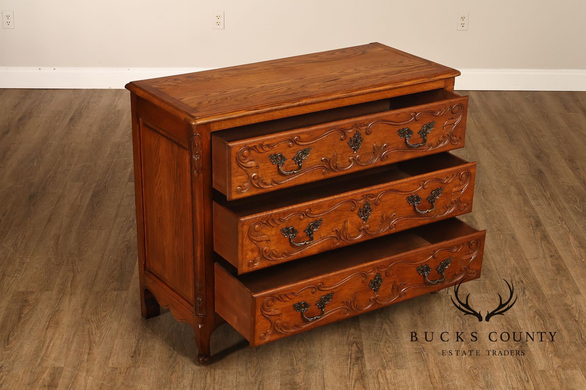 French Louis XV Style Carved Oak Chest Of Drawers