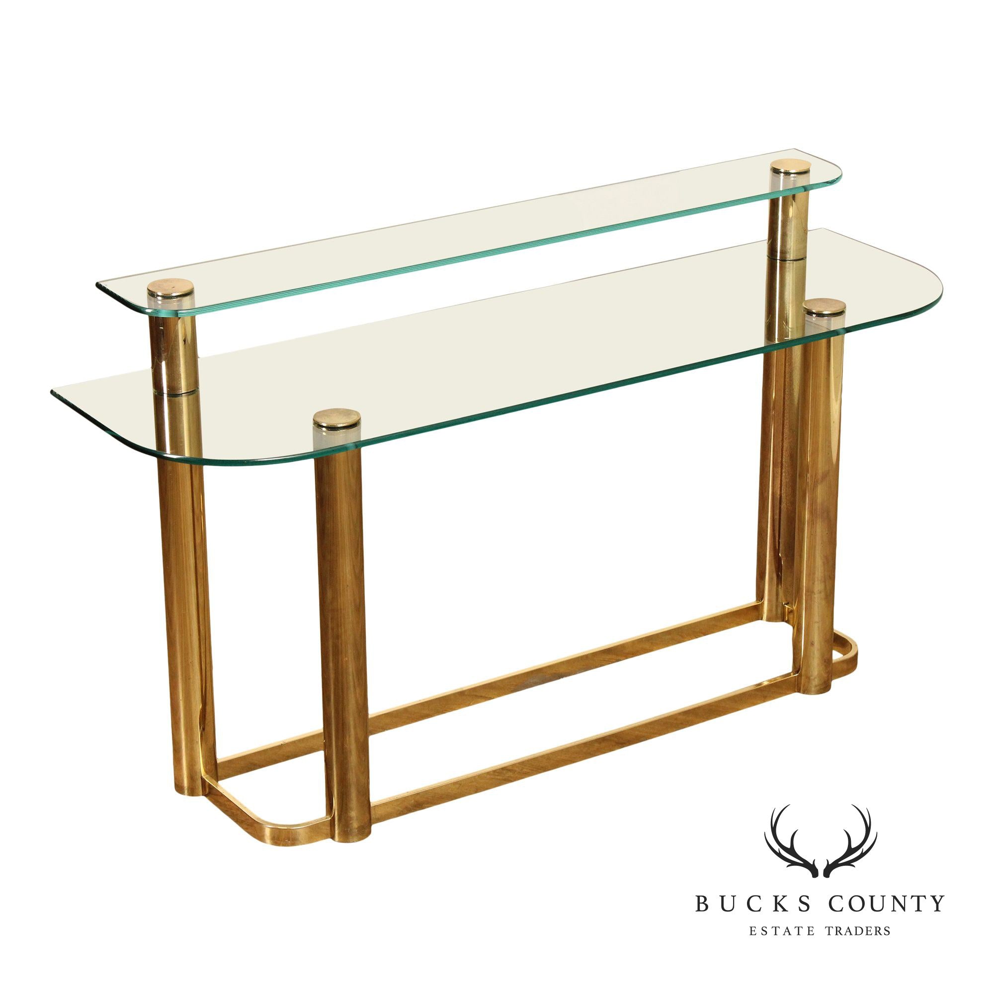 Hollywood Regency Postmodern Two-Tier Glass Top Console Table