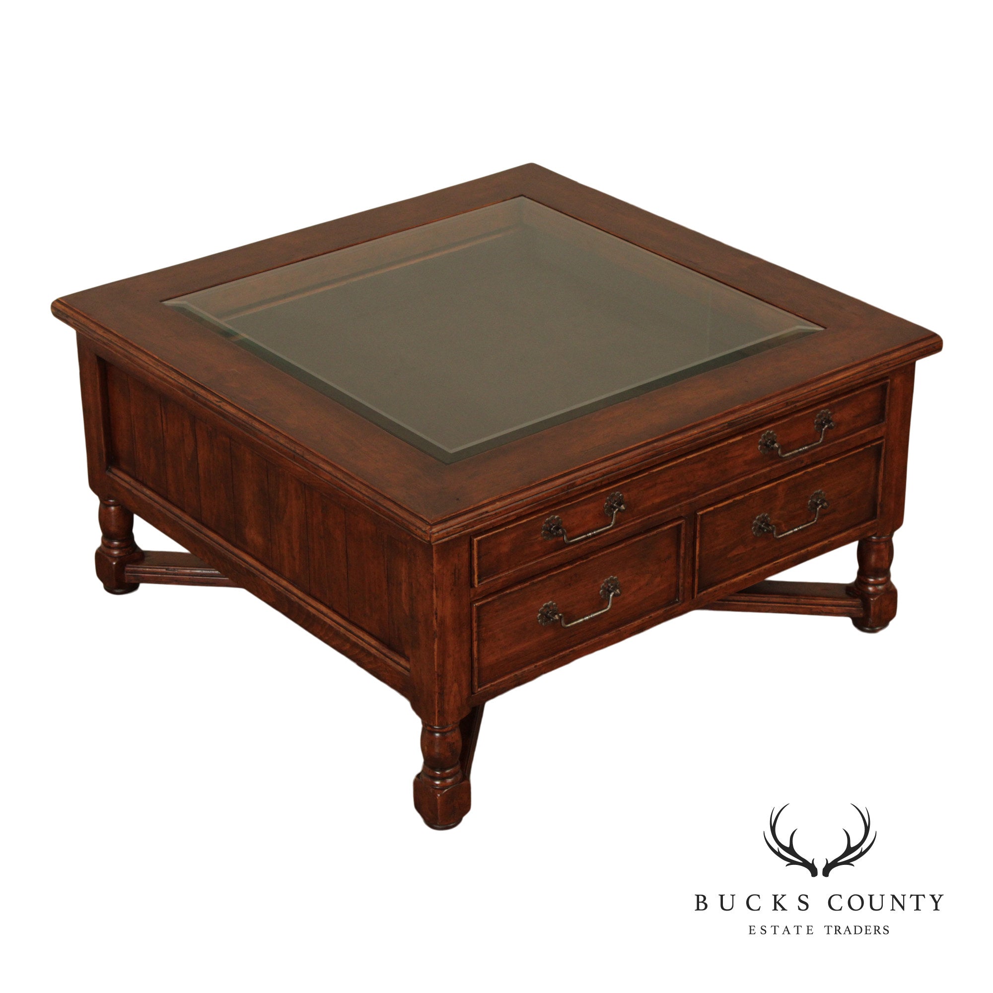 Bausman & Co. Glass Top Storage Coffee Table