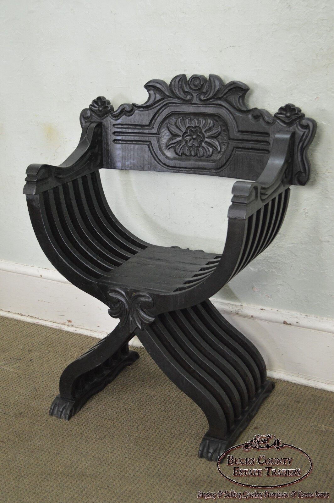 Renaissance Style Vintage Carved Savonarola Arm Chair