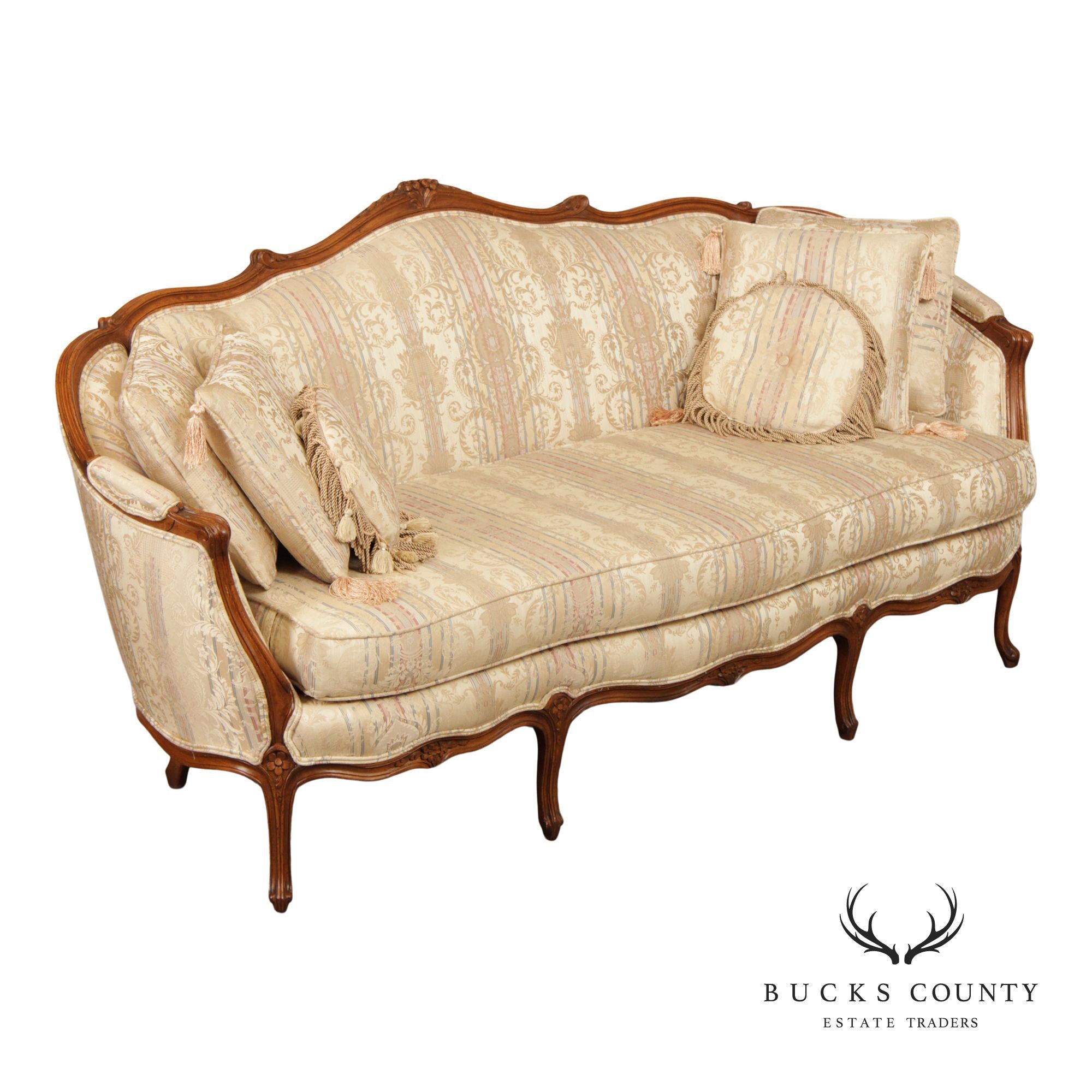 French Louis XV Style Carved Frame Sofa