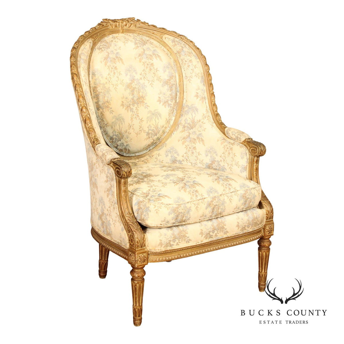 Antique French Louis XVI Style Giltwood Bergère Chair