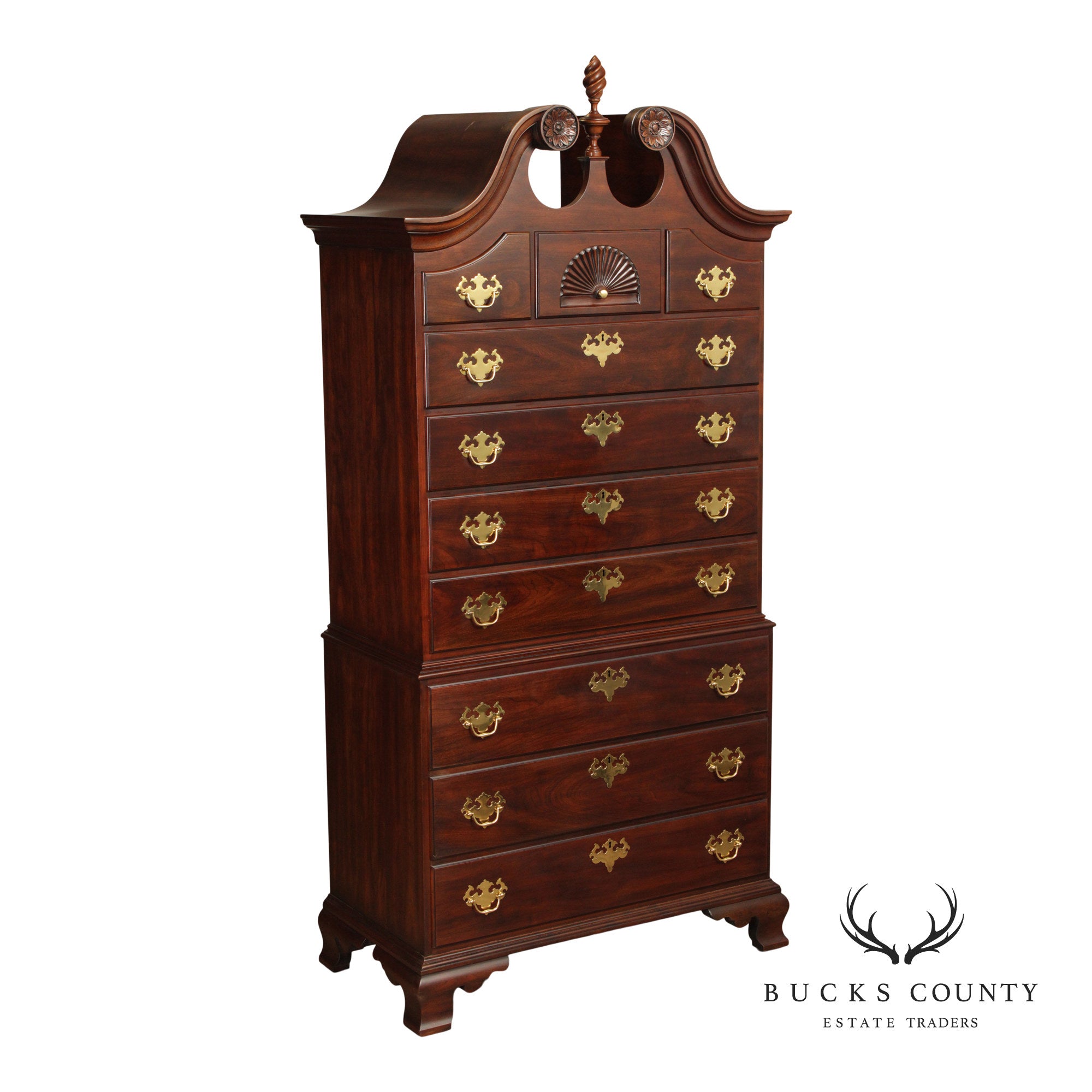 Statton Chippendale Style Cherry Chest on Chest