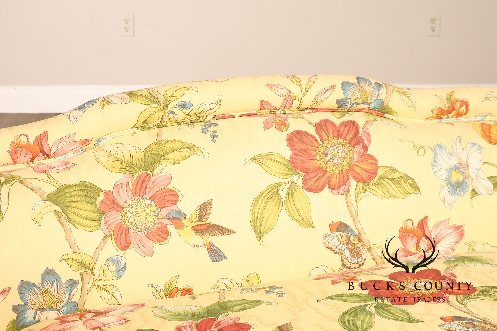 Custom Upholstered Pair Of Floral Chintz Skirted Loveseats