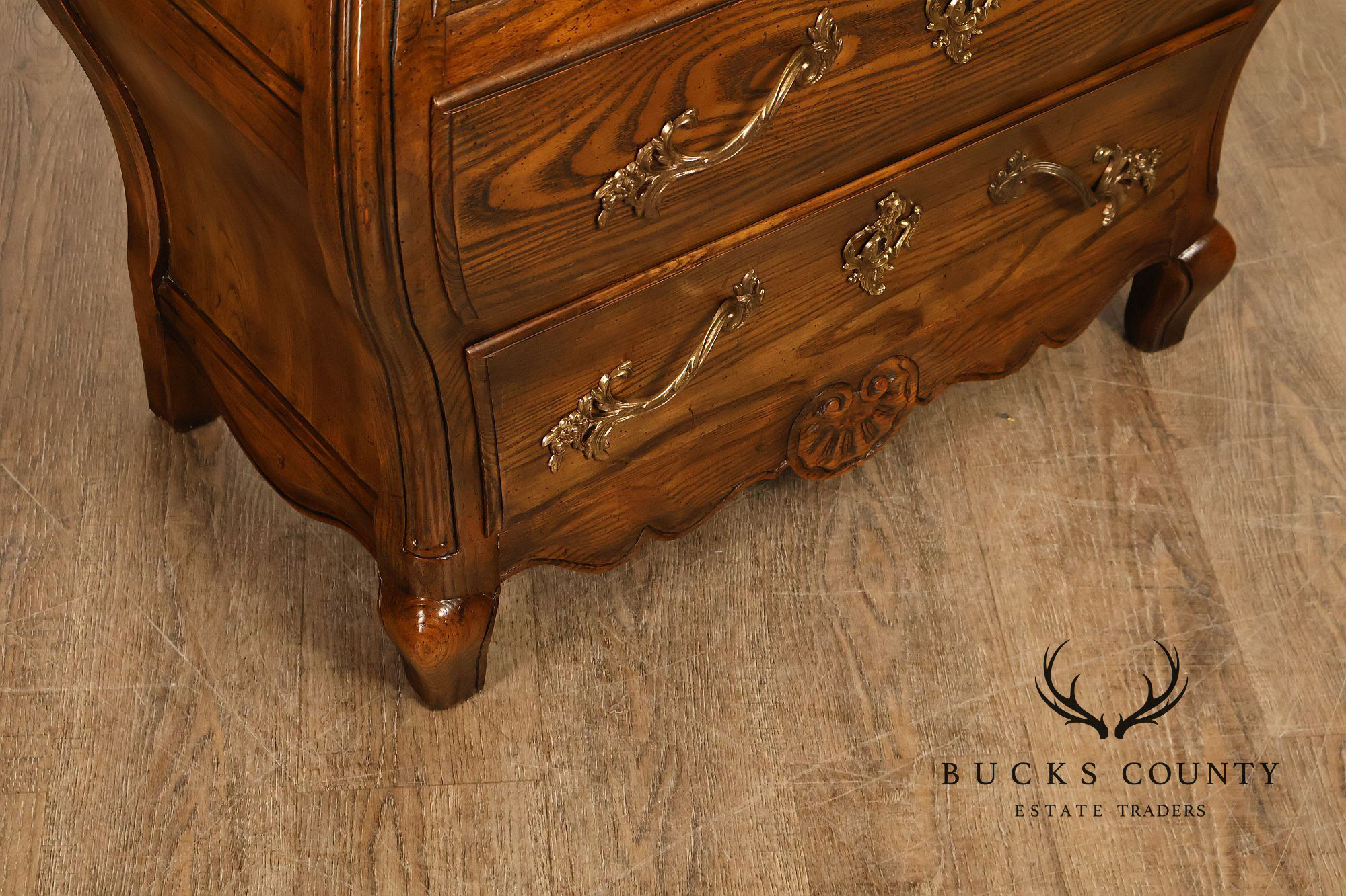 Baker Furniture French Provincial Carved Oak Bombay Chest Nightstands