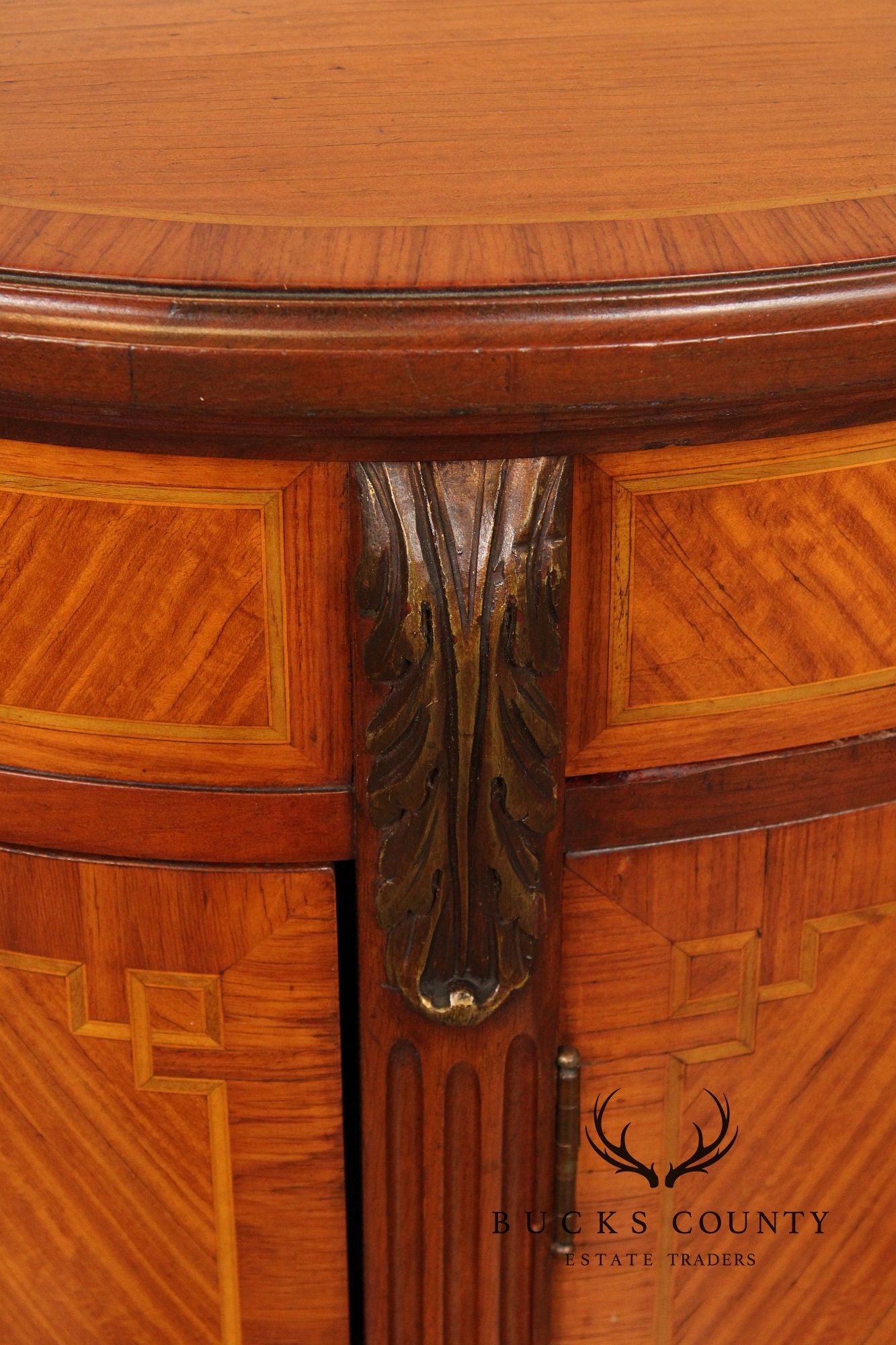 1930's French Louis XV Style Inlaid Satinwood Demilune Commode