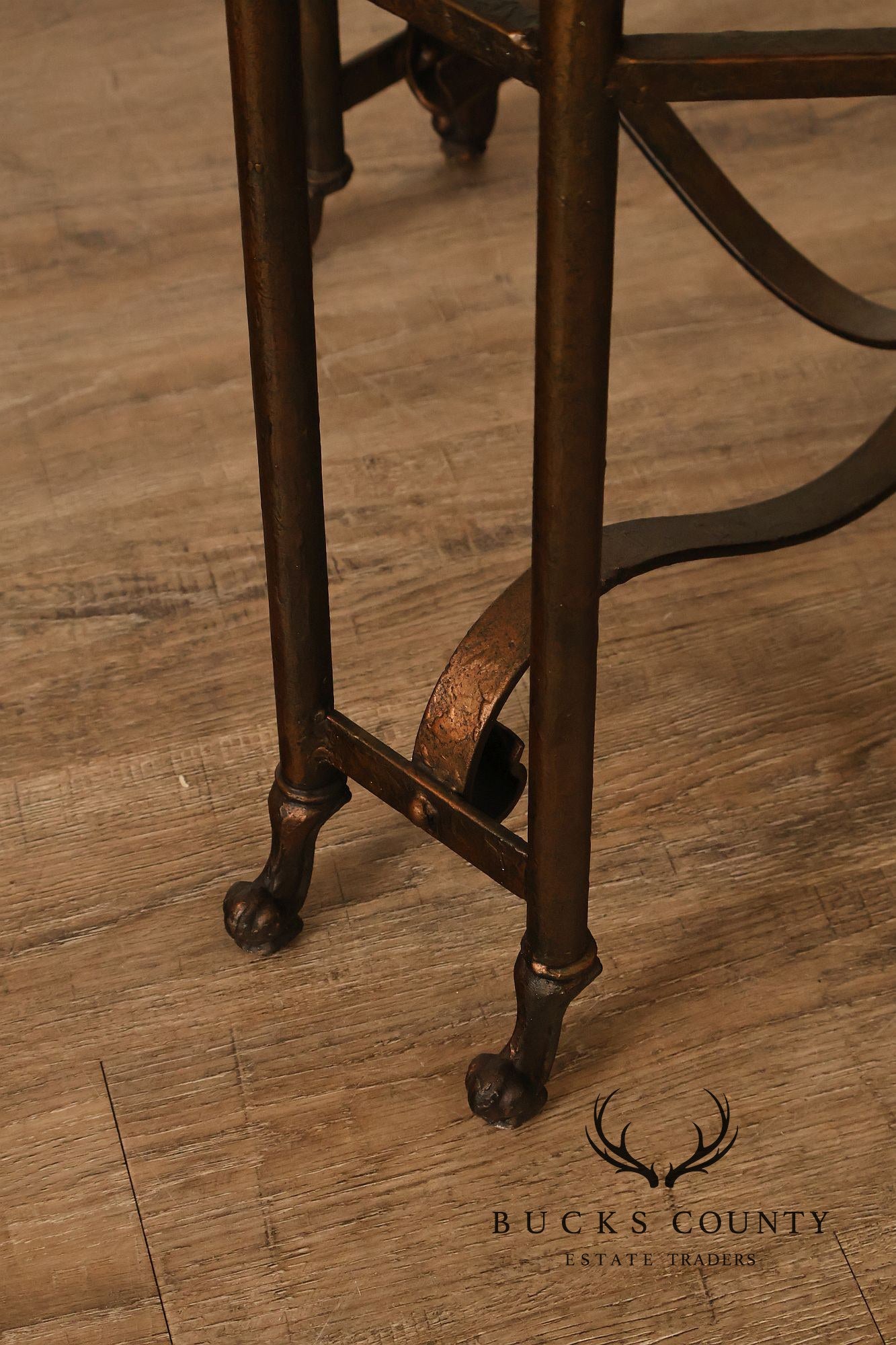 Vintage Hollywood Regency Wrought Iron Glass Top Occasional Table