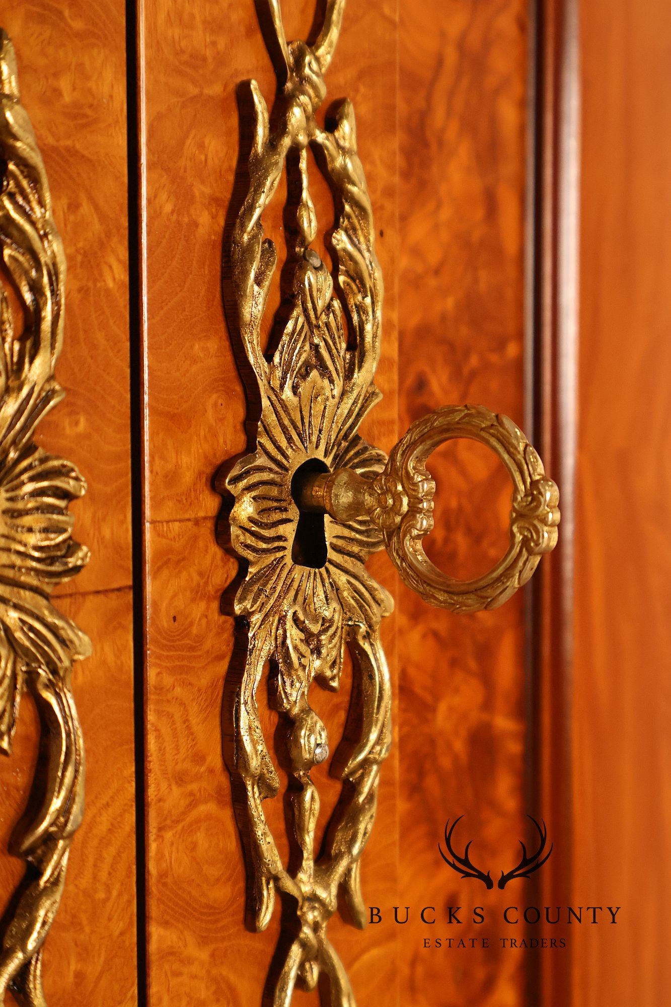 French Louis XV Style Burl Walnut Linen Closet Armoire