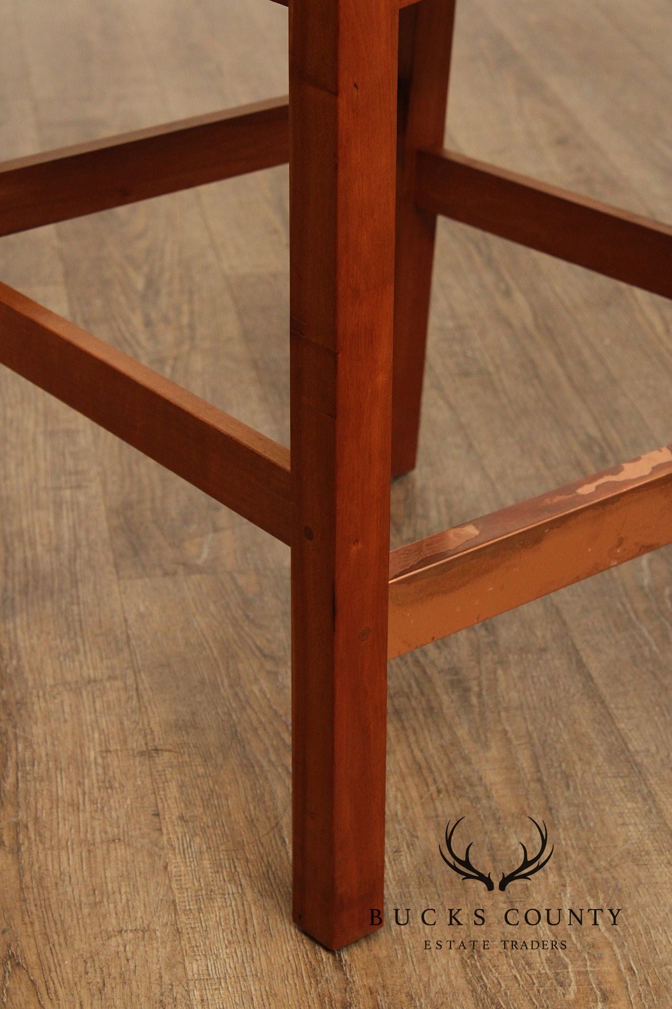 Stickley Mission Collection Pair of Cherry and Leather Counter Stools